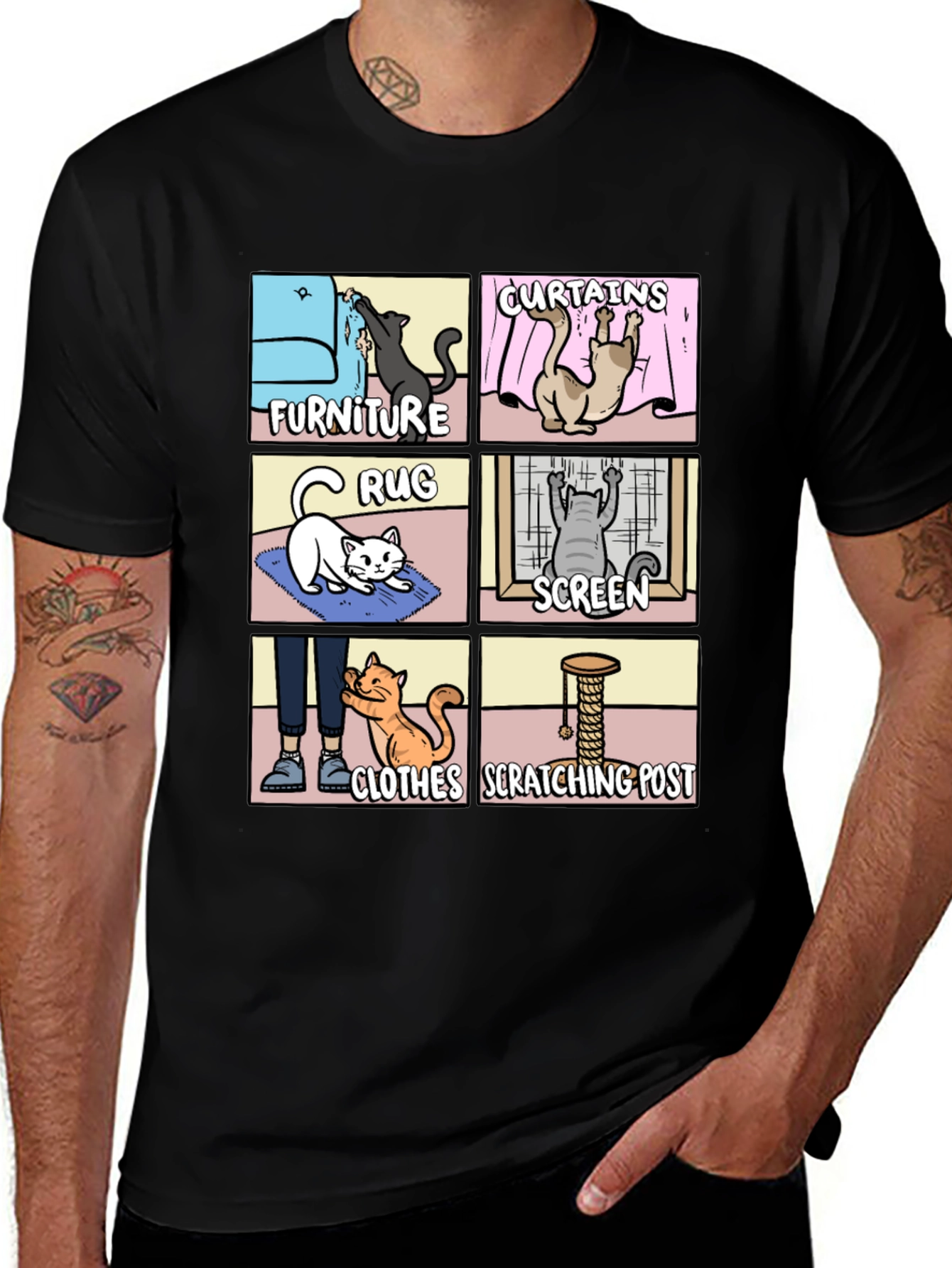 Cat Scratching Habit Graphic Tee - Humor T-Shirt