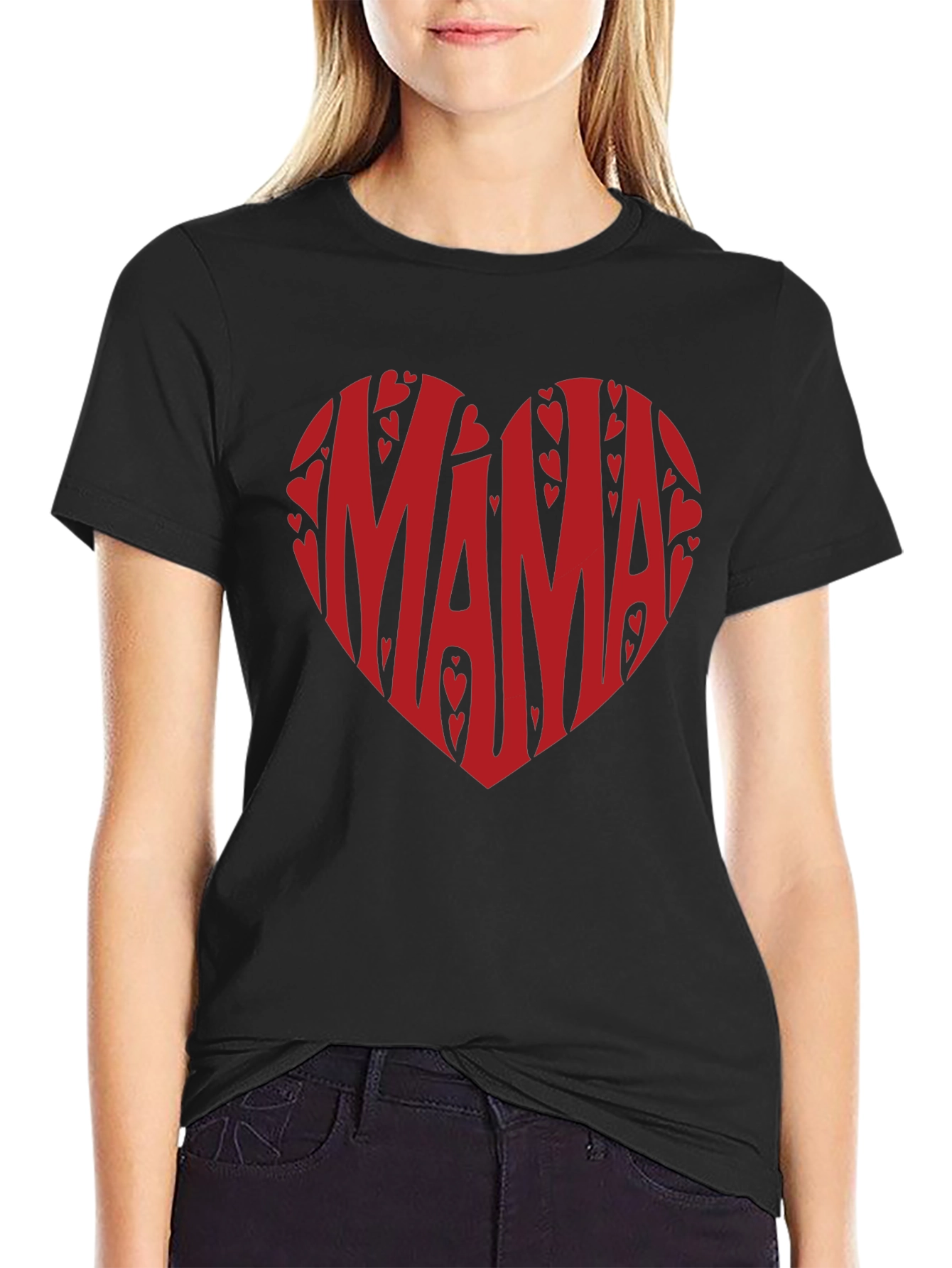 Mama Heart Graphic T-Shirt - Black Cotton Tee