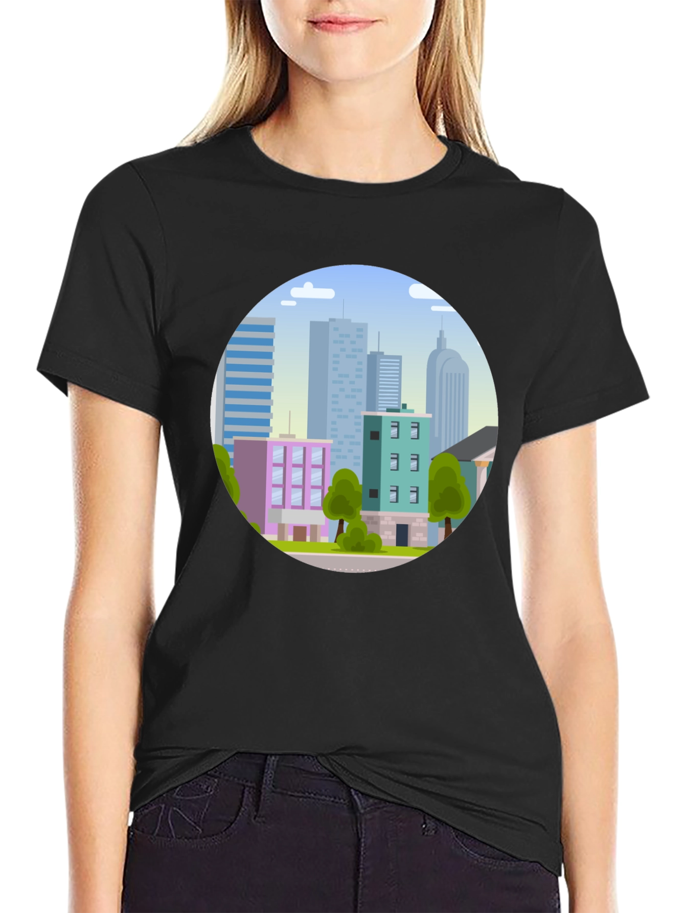 Cityscape Graphic Tee - Urban Style Black T-Shirt