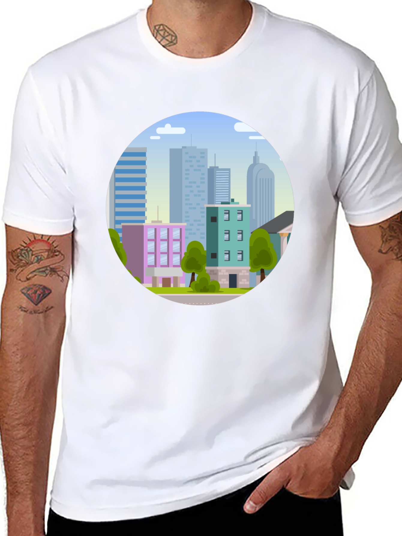 Cityscape Graphic Tee - Urban Style Black T-Shirt