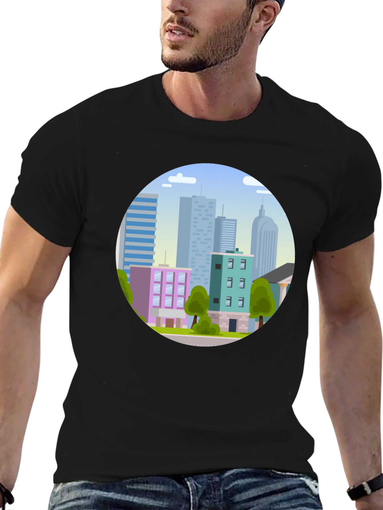 Cityscape Graphic Tee - Urban Style Black T-Shirt