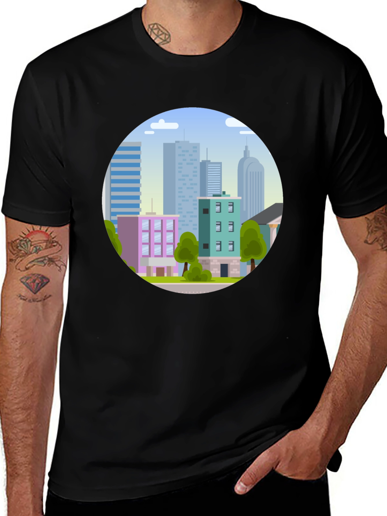 Cityscape Graphic Tee - Urban Style Black T-Shirt