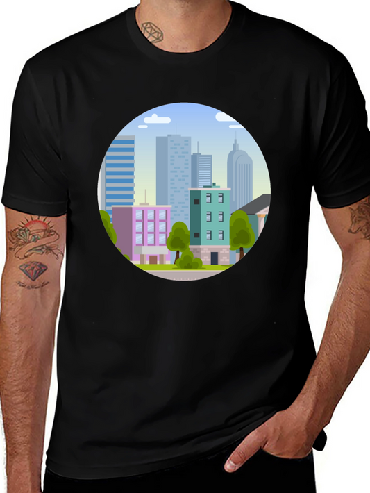 Cityscape Graphic Tee - Urban Style Black T-Shirt