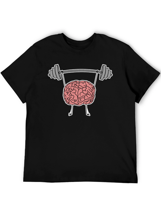 Brain Lifting Weights Graphic Tee - Black Cotton T-Shirt