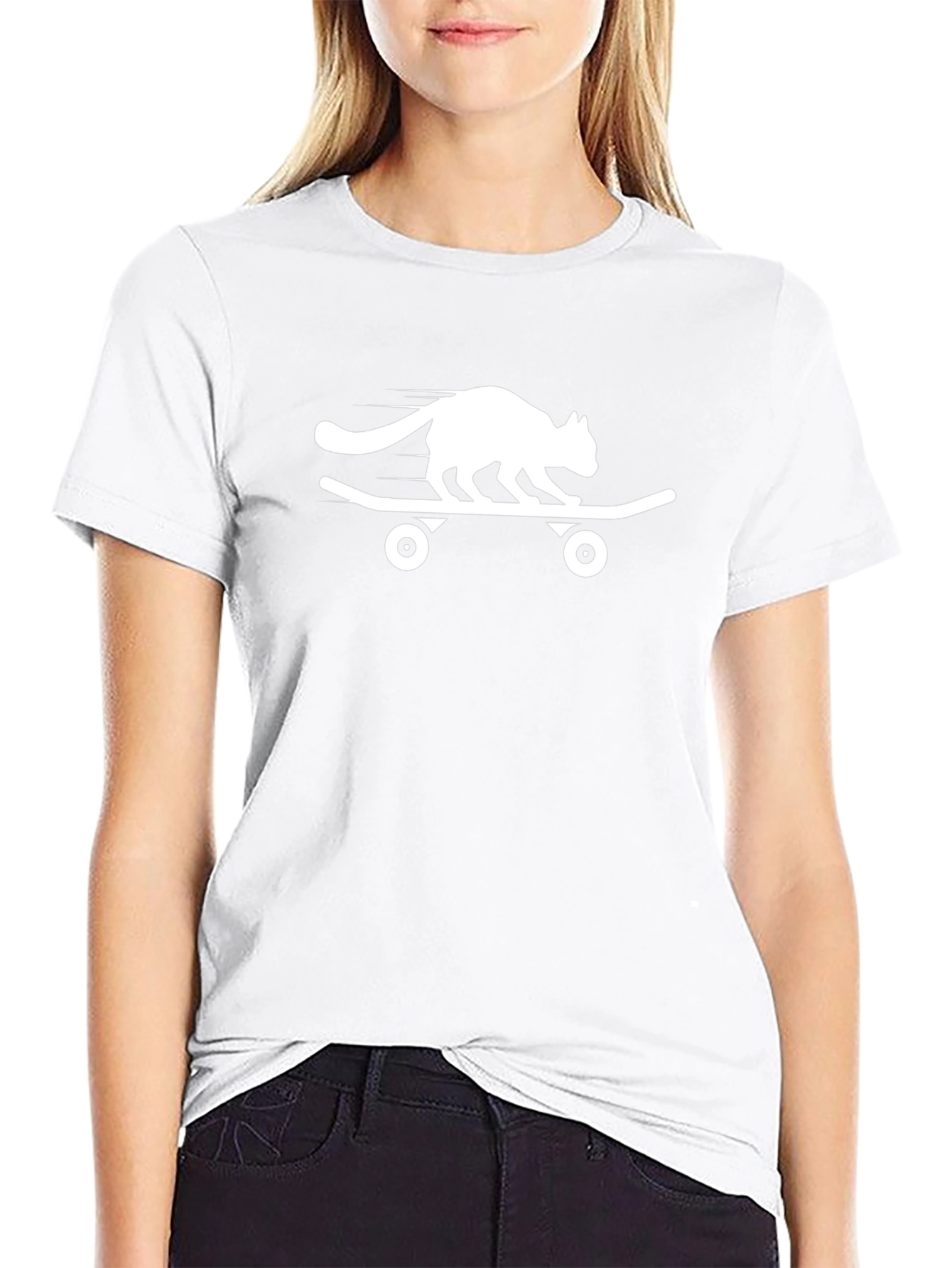 Skateboarding Cat Graphic Tee - Black