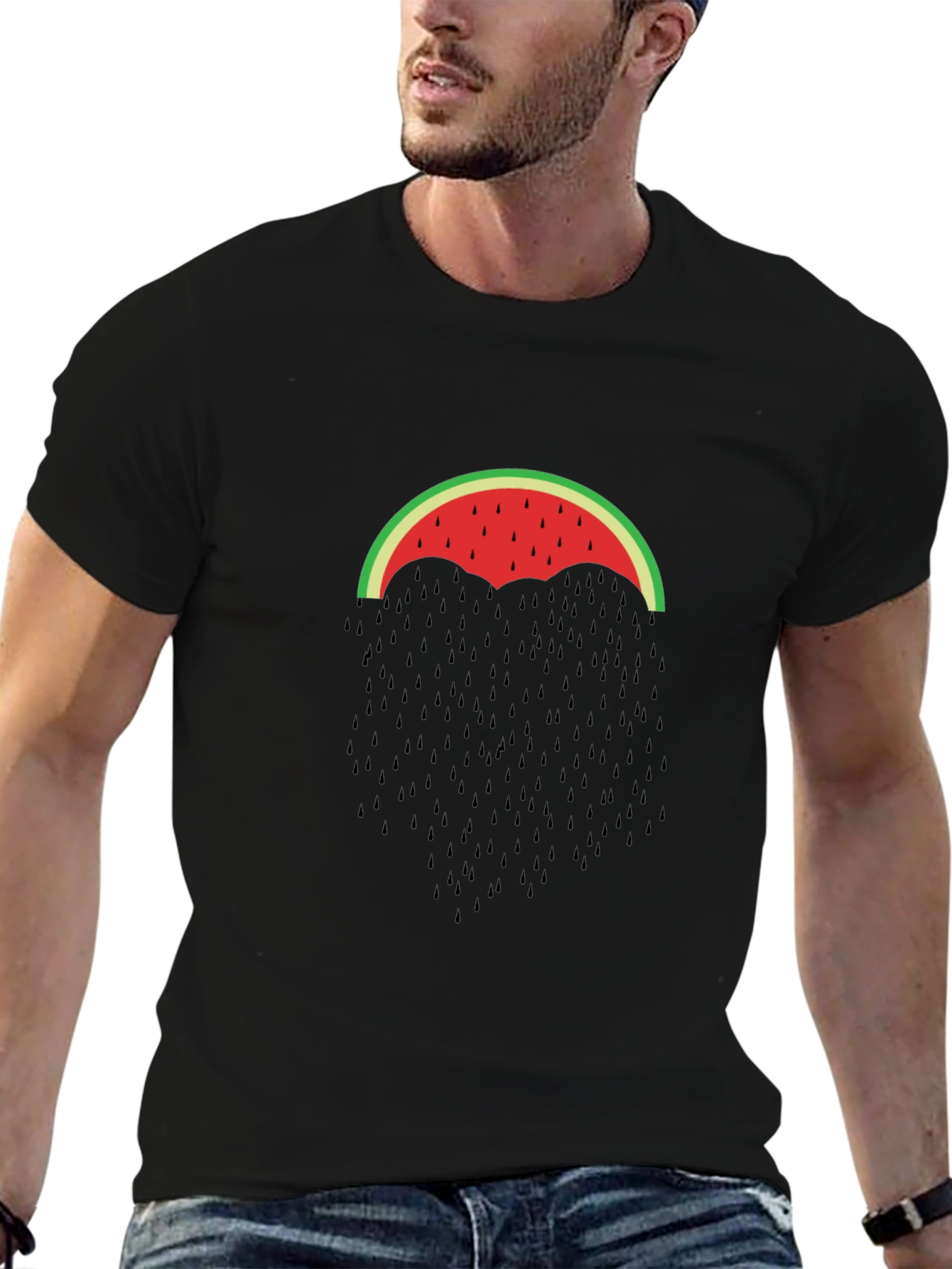 Watermelon Umbrella Graphic Tee - Black Cotton T-Shirt