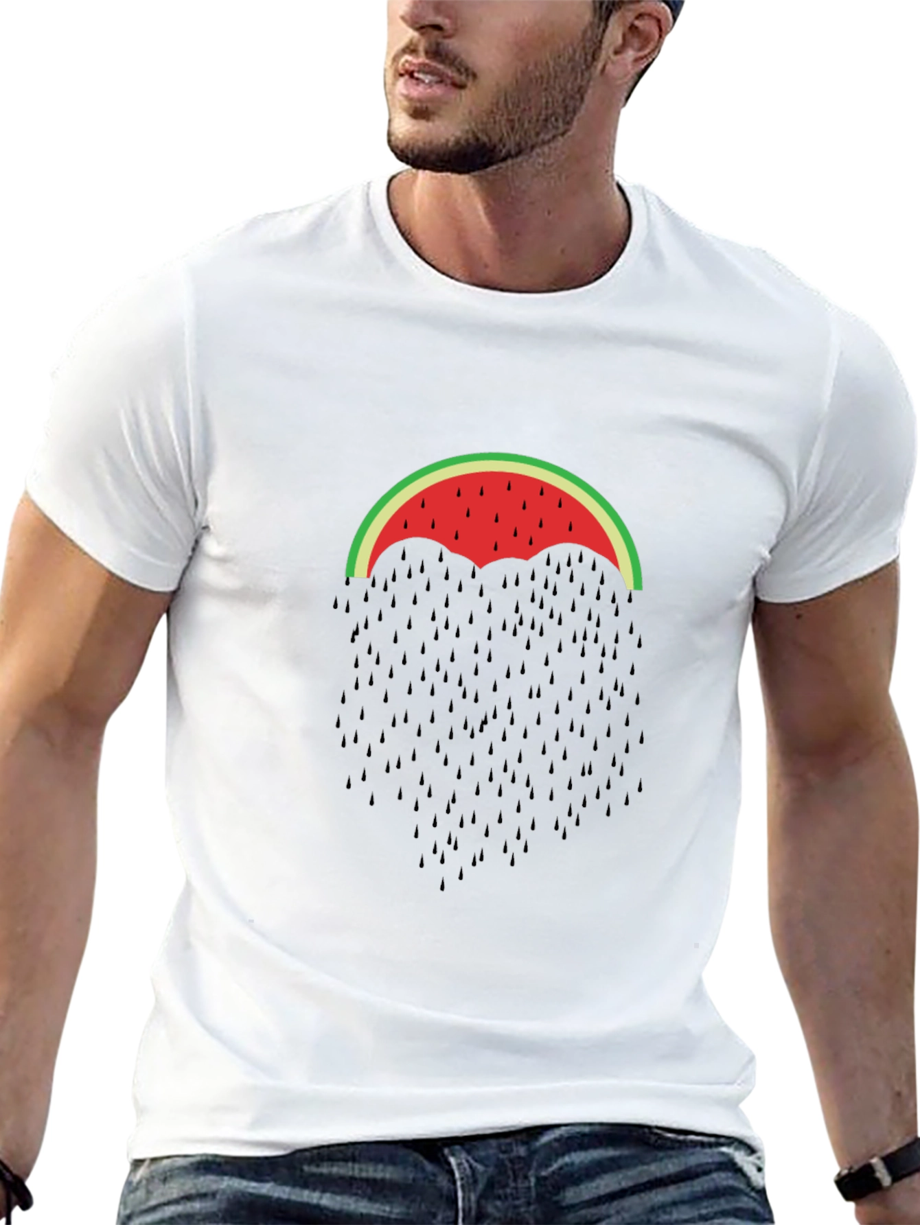 Watermelon Umbrella Graphic Tee - Black Cotton T-Shirt