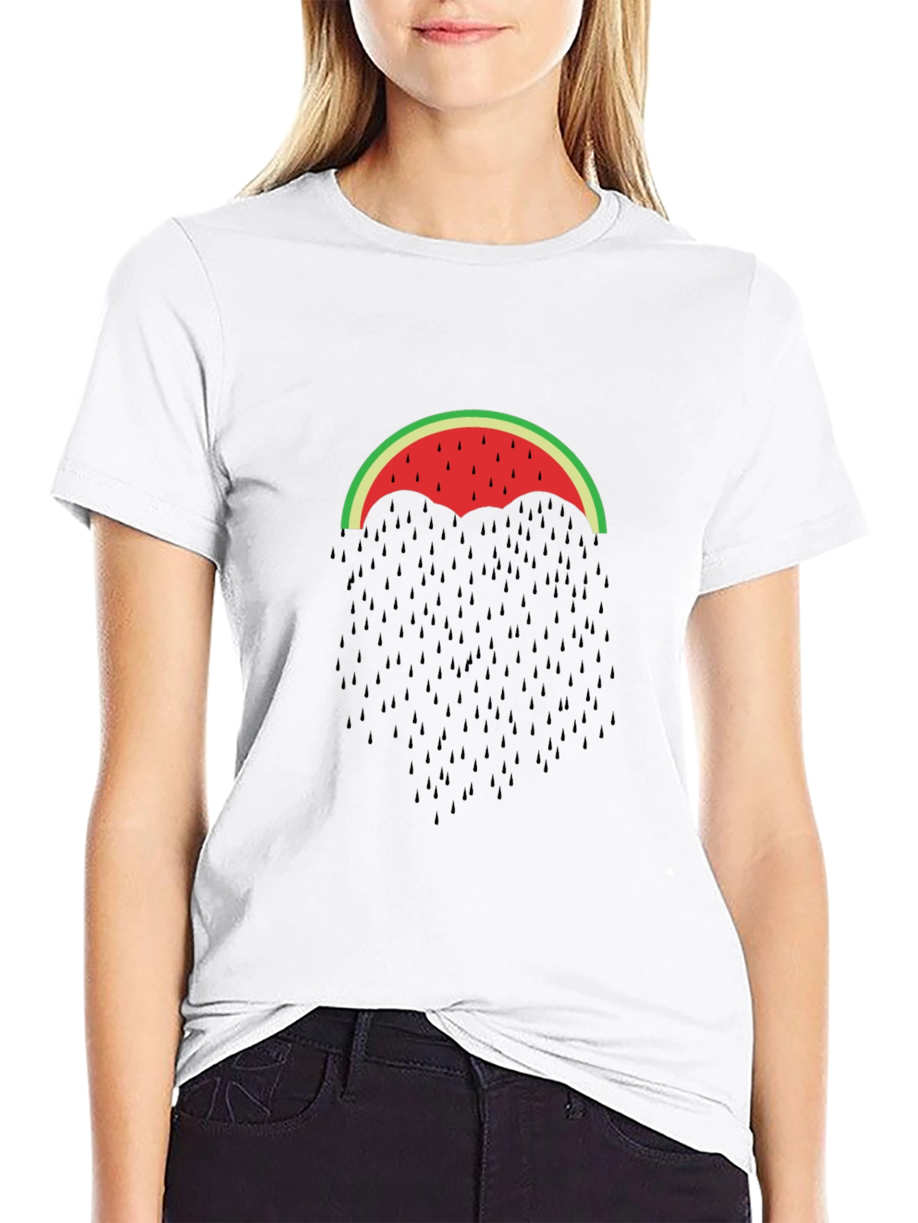 Watermelon Umbrella Graphic Tee - Black Cotton T-Shirt