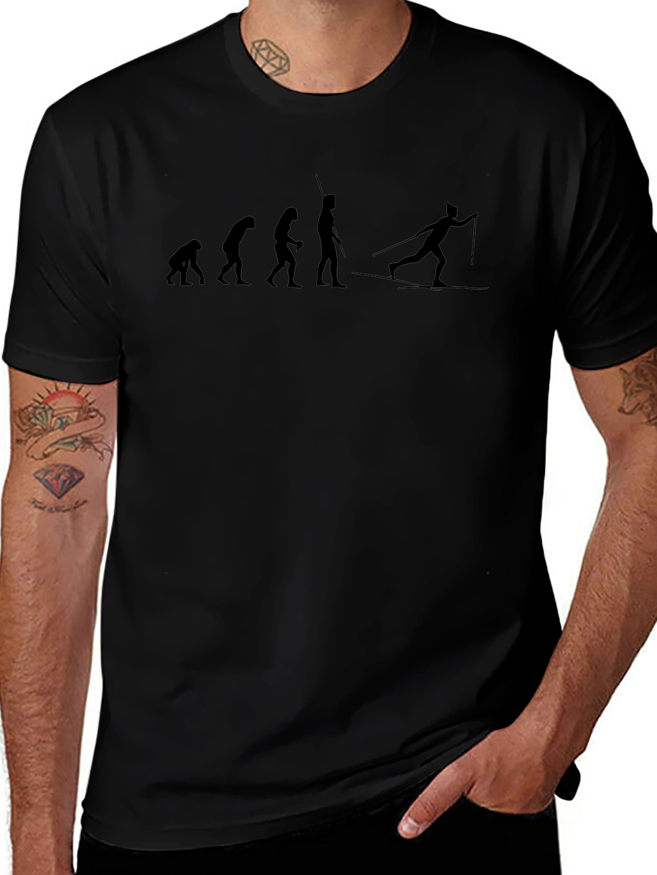 Evolution of Skiing Black T-Shirt