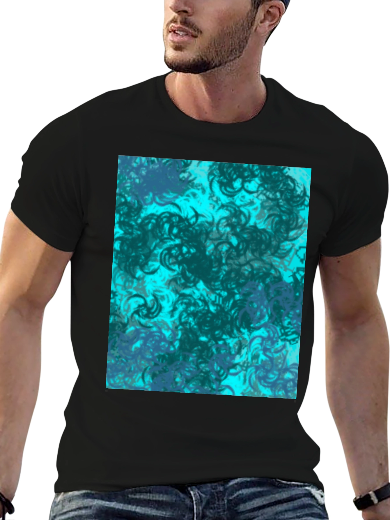 Abstract Swirl Graphic Print Black T-Shirt