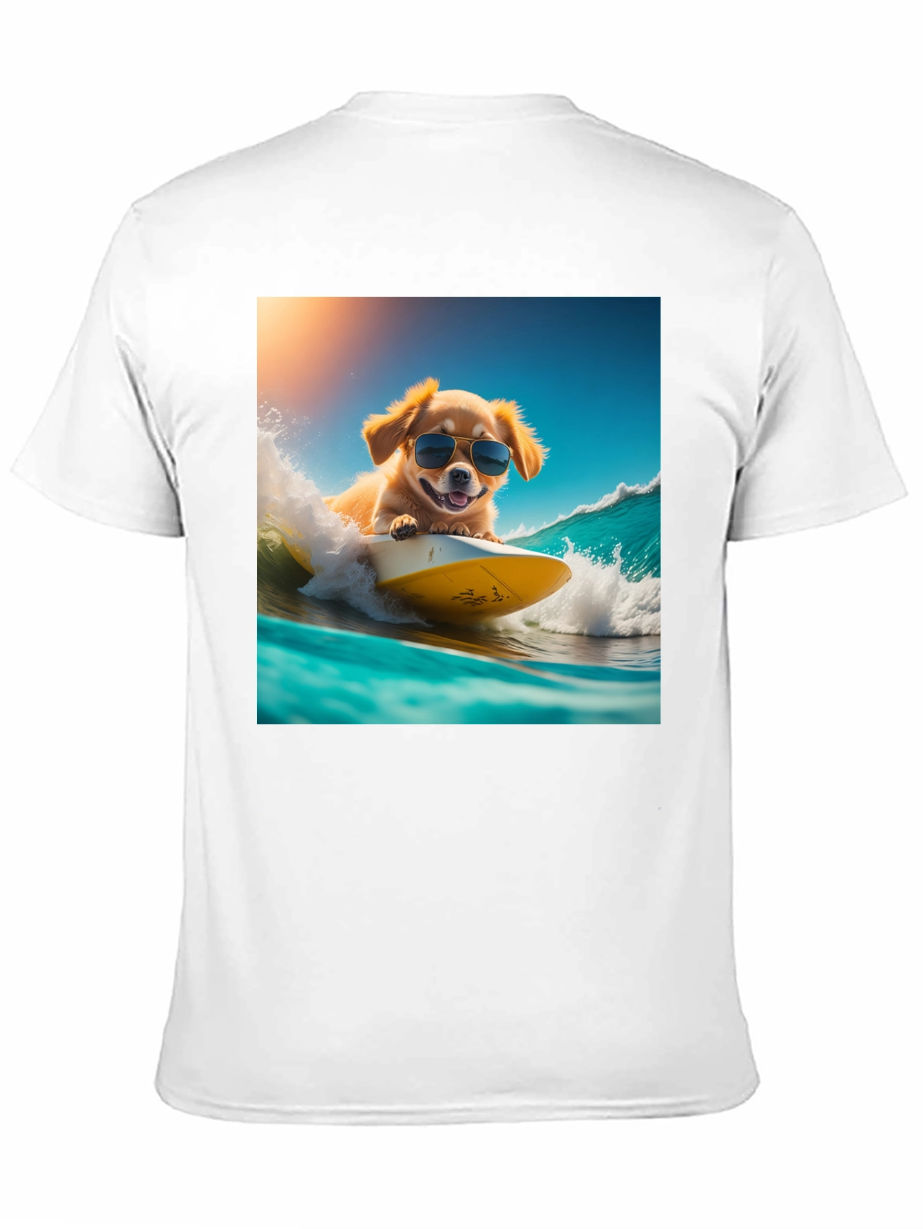 Surfing Dog Graphic Tee - Black Cotton T-Shirt