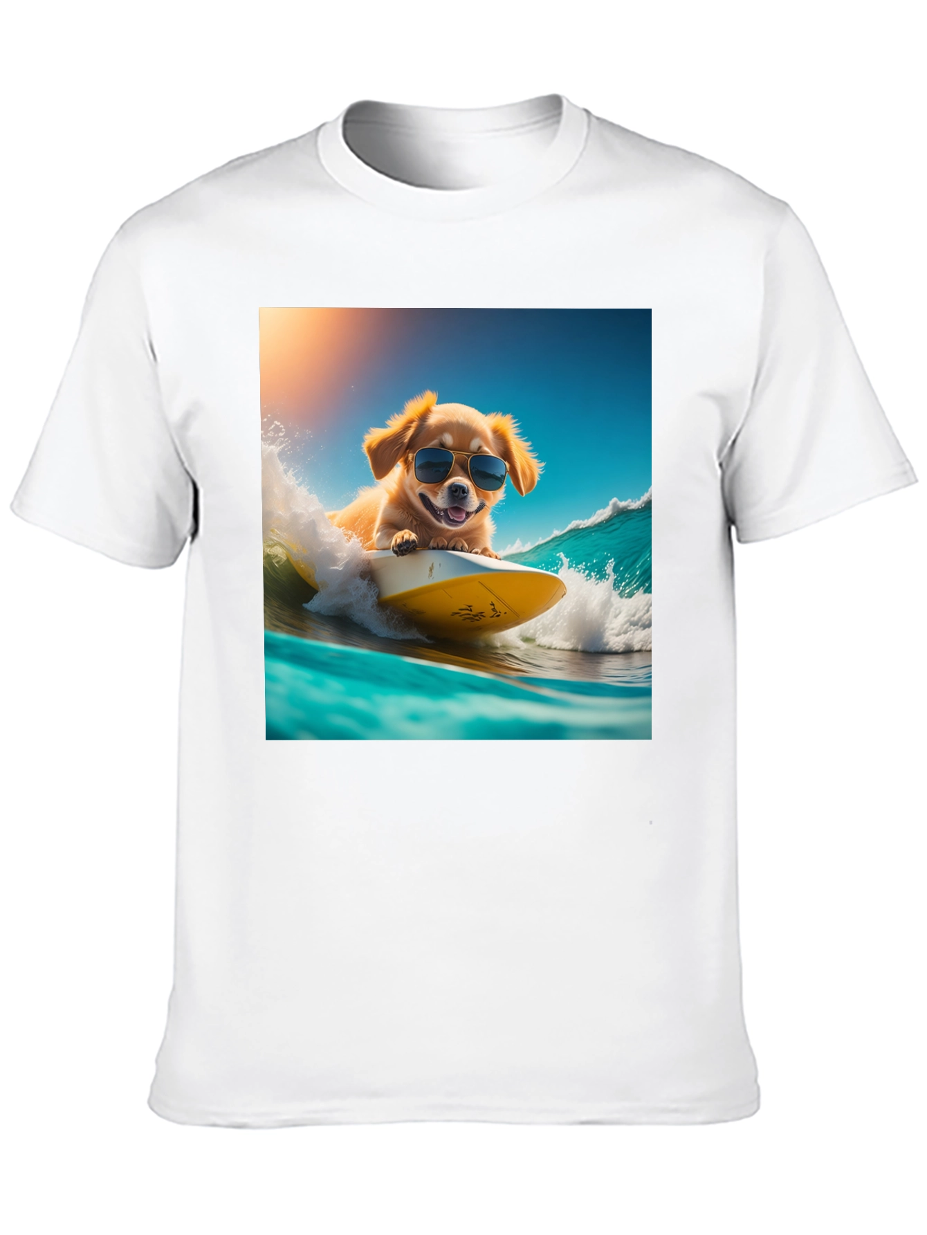 Surfing Dog Graphic Tee - Black Cotton T-Shirt