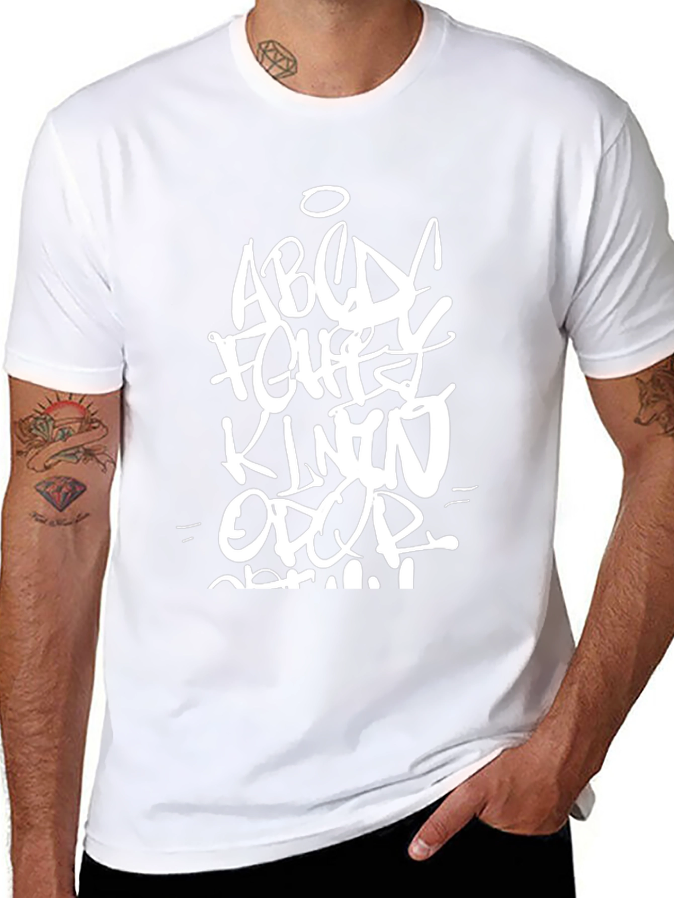 Graffiti Alphabet Print Black Casual T-Shirt