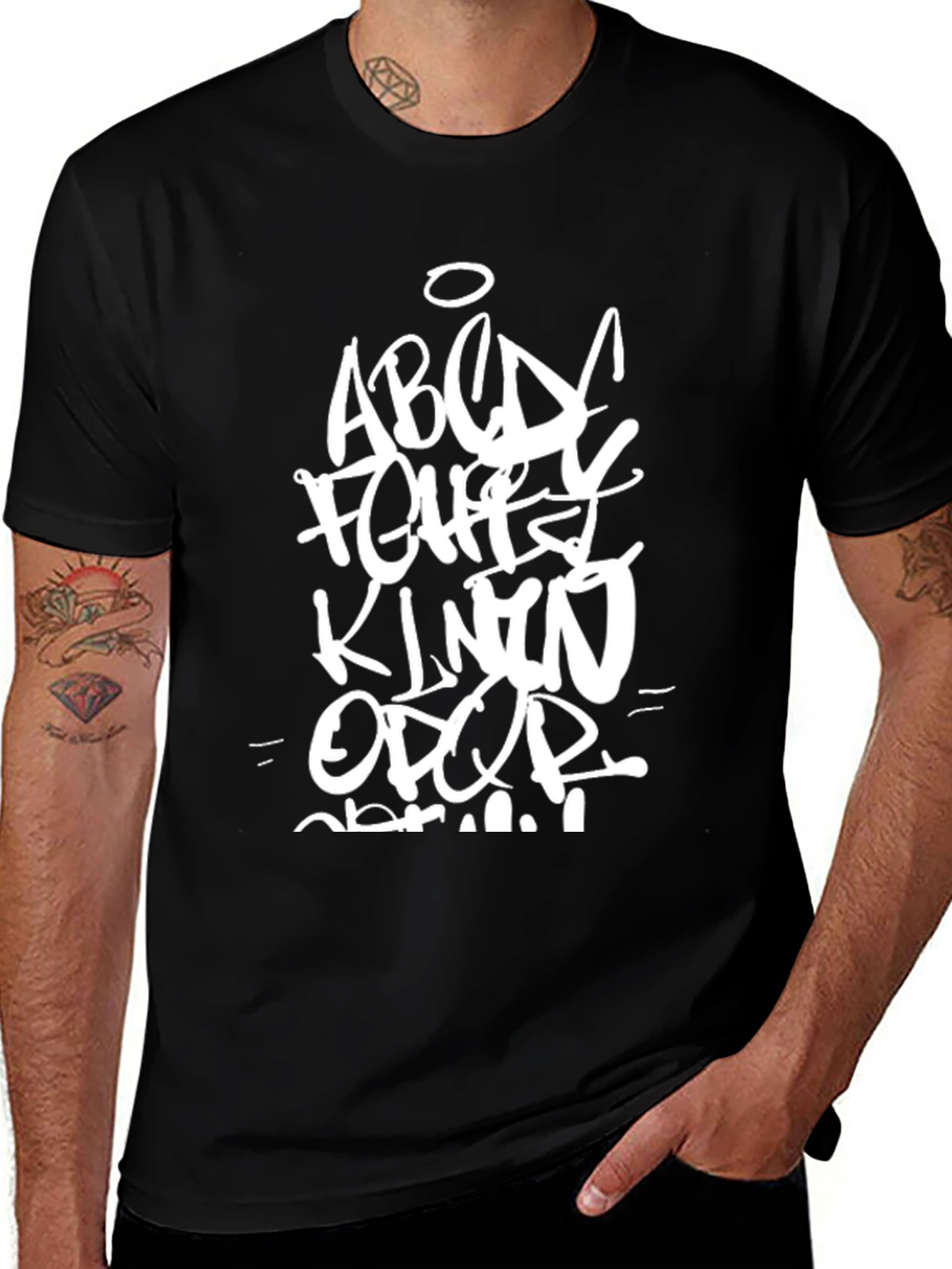 Graffiti Alphabet Print Black Casual T-Shirt