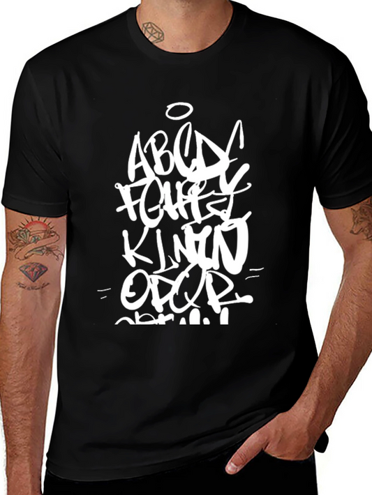 Graffiti Alphabet Print Black Casual T-Shirt