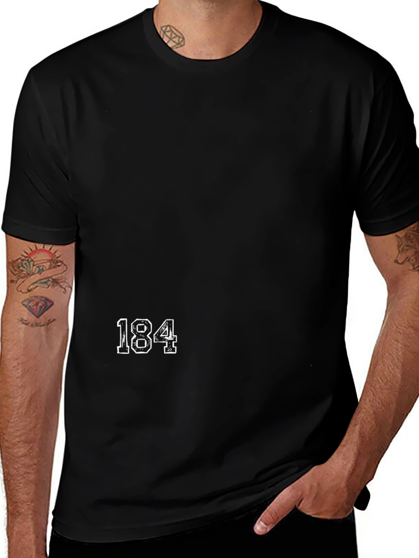 Black T-Shirt with 184 Graphic Print