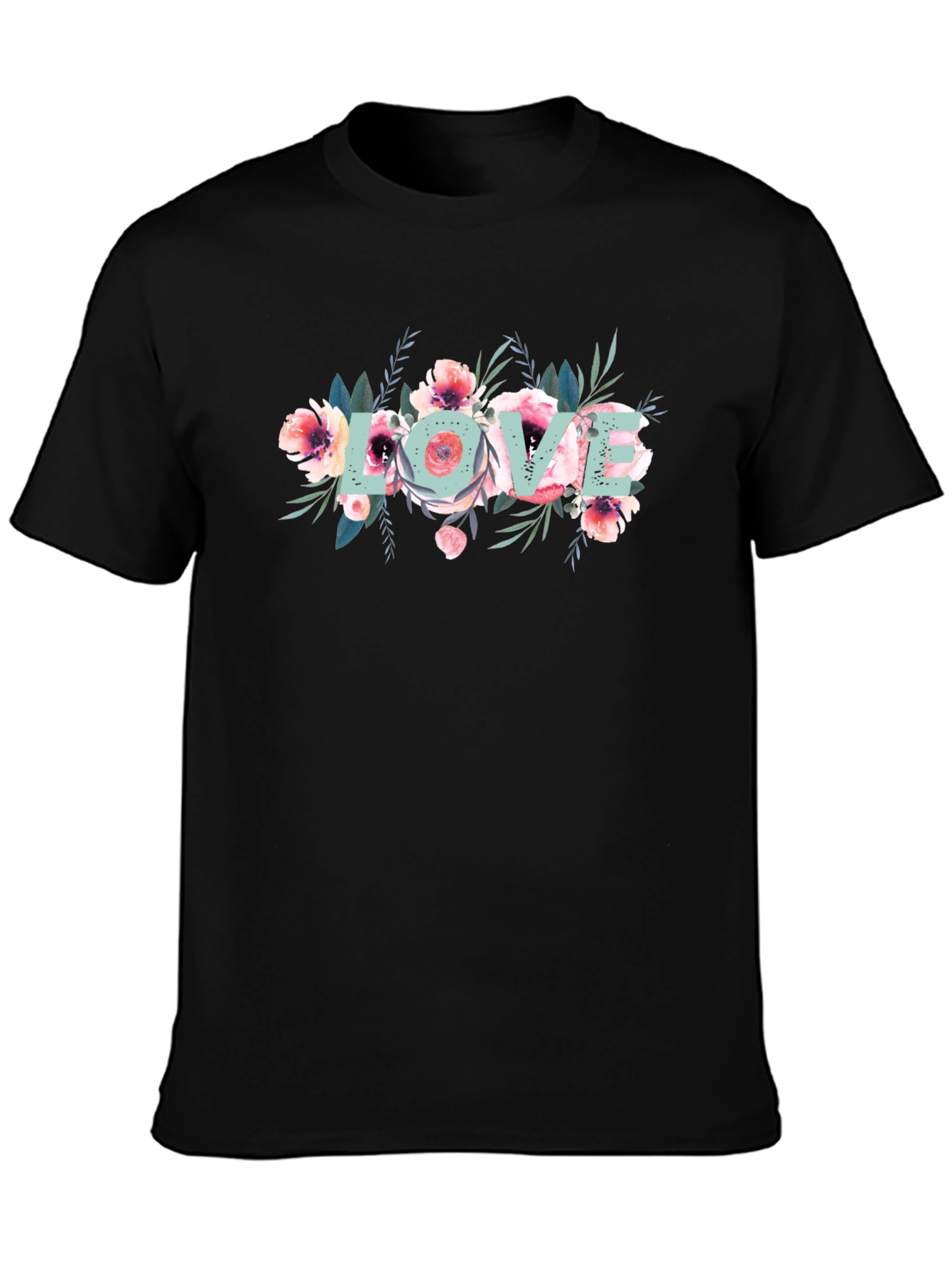 Floral Love Graphic Black T-Shirt