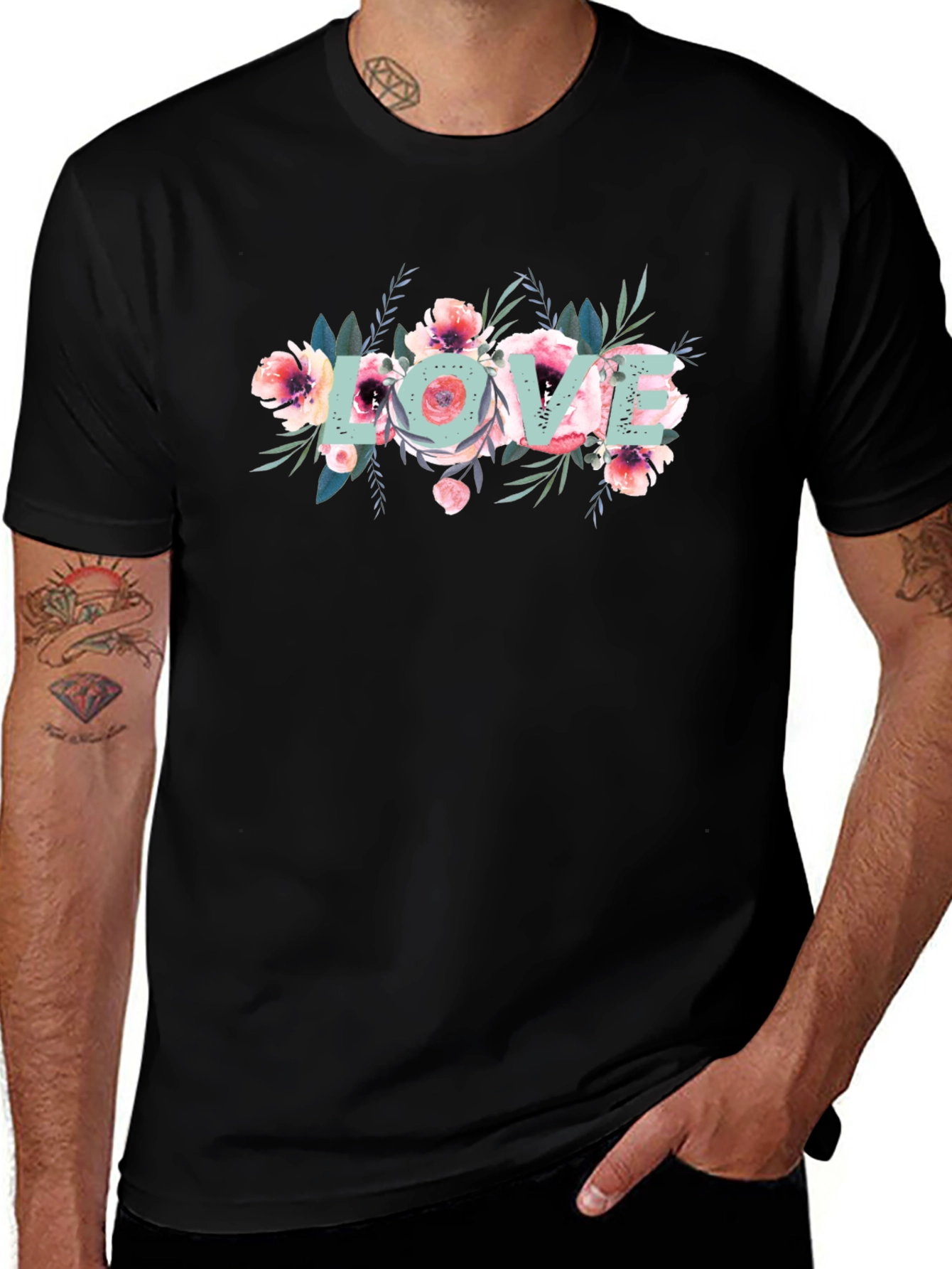 Floral Love Graphic Black T-Shirt