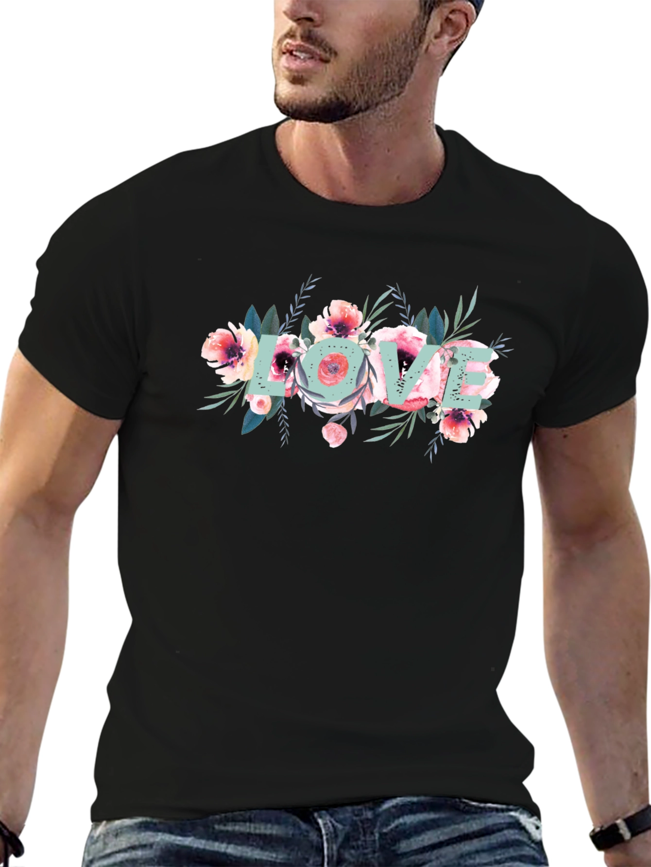 Floral Love Graphic Black T-Shirt