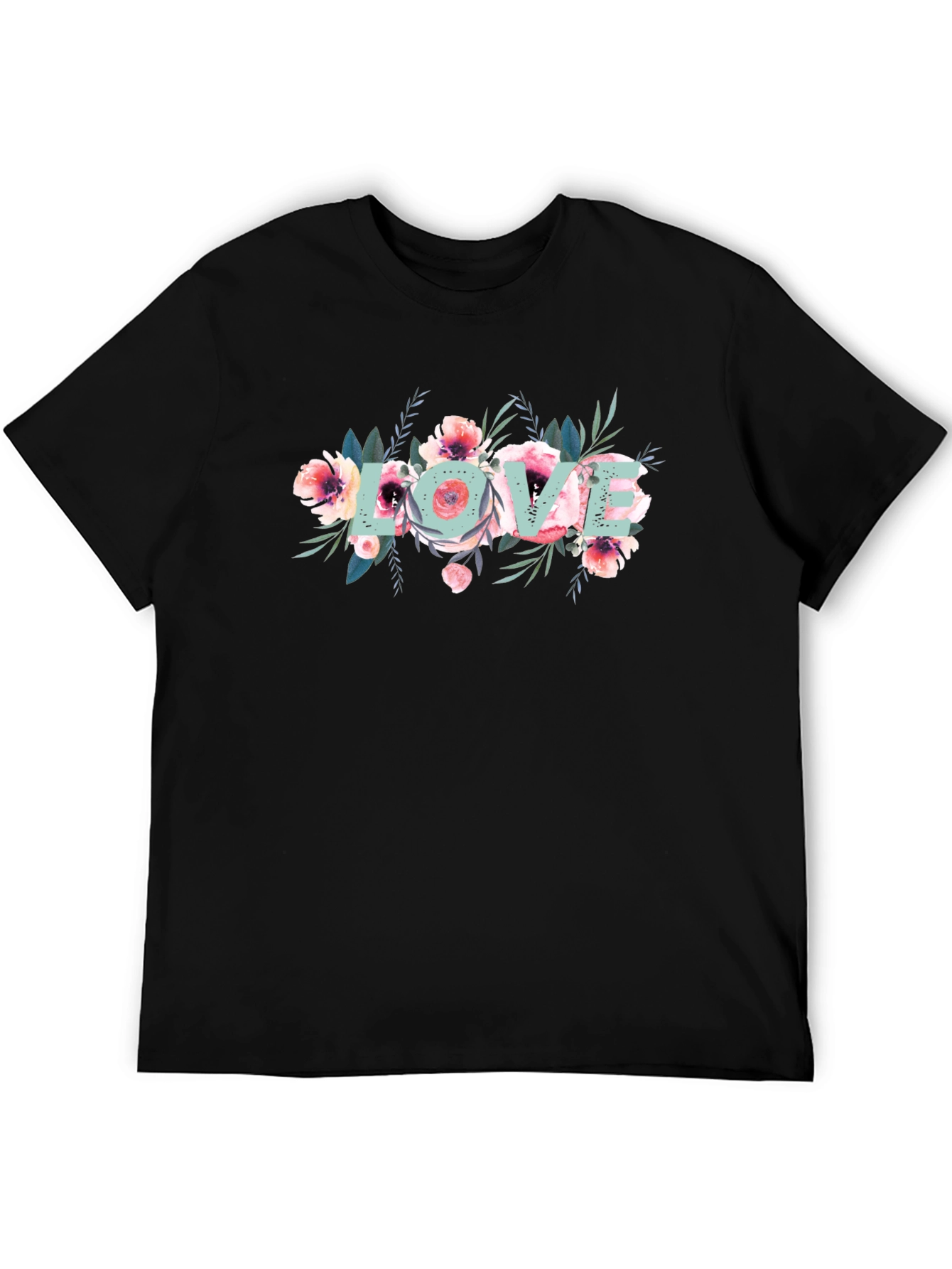 Floral Love Graphic Black T-Shirt