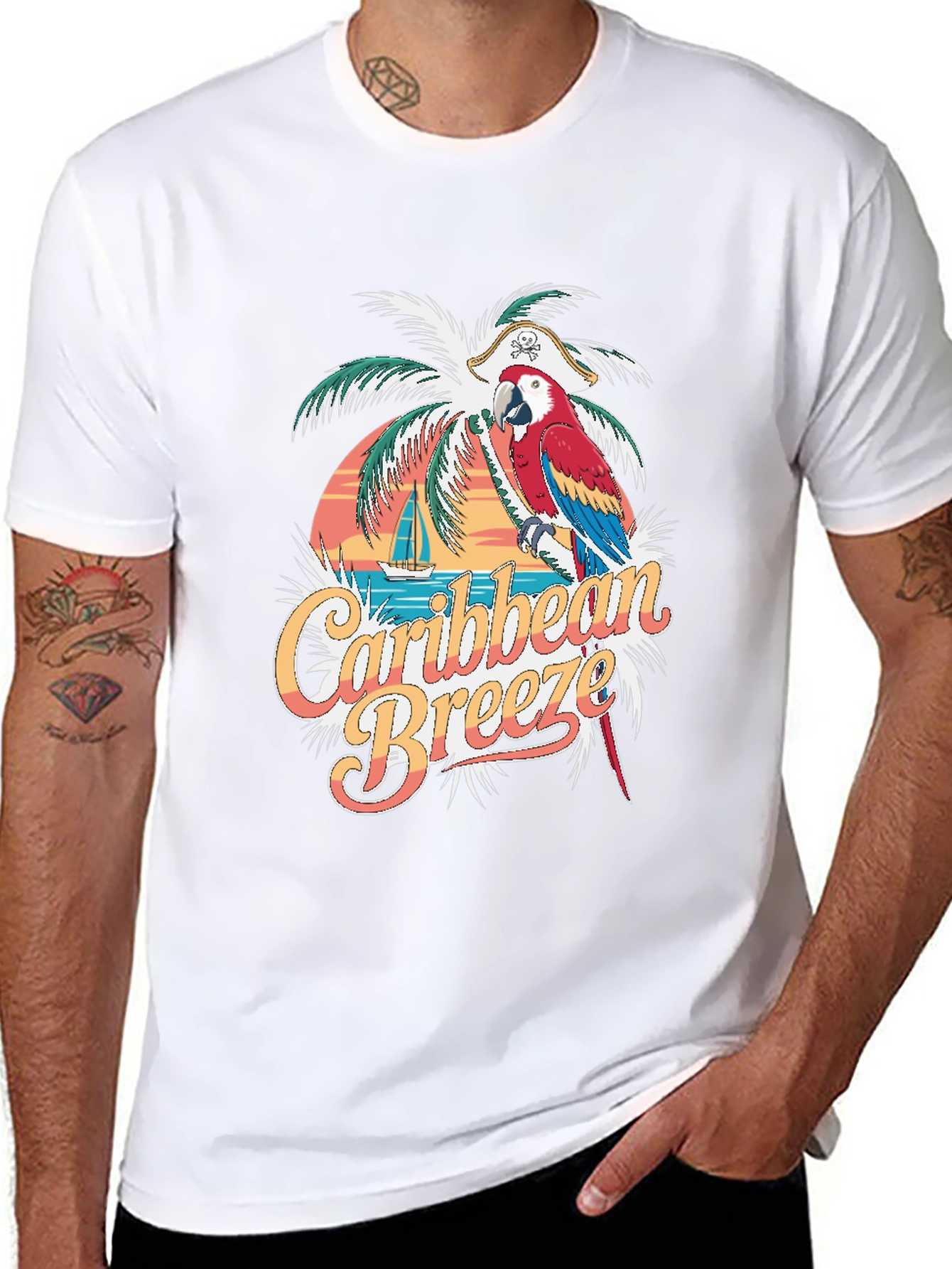 Caribbean Breeze Parrot Pirate Graphic Tee