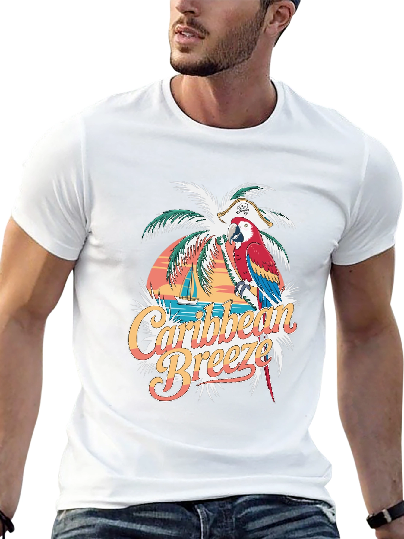 Caribbean Breeze Parrot Pirate Graphic Tee