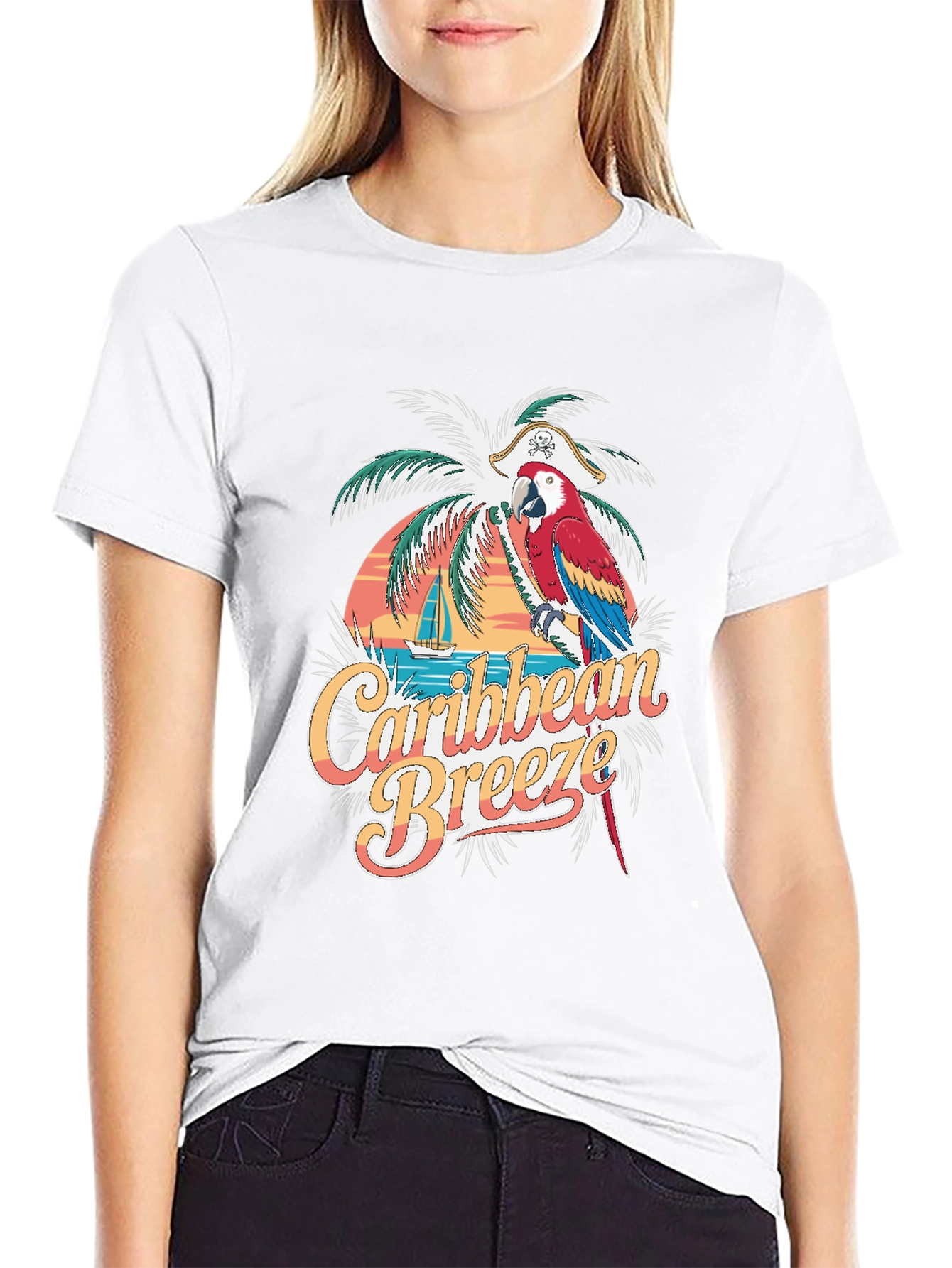 Caribbean Breeze Parrot Pirate Graphic Tee