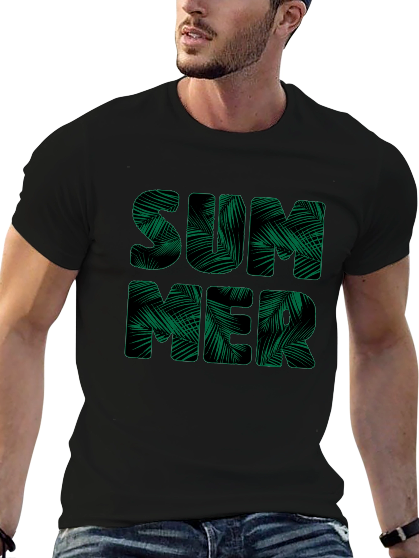 Tropical Summer Print Black T-Shirt