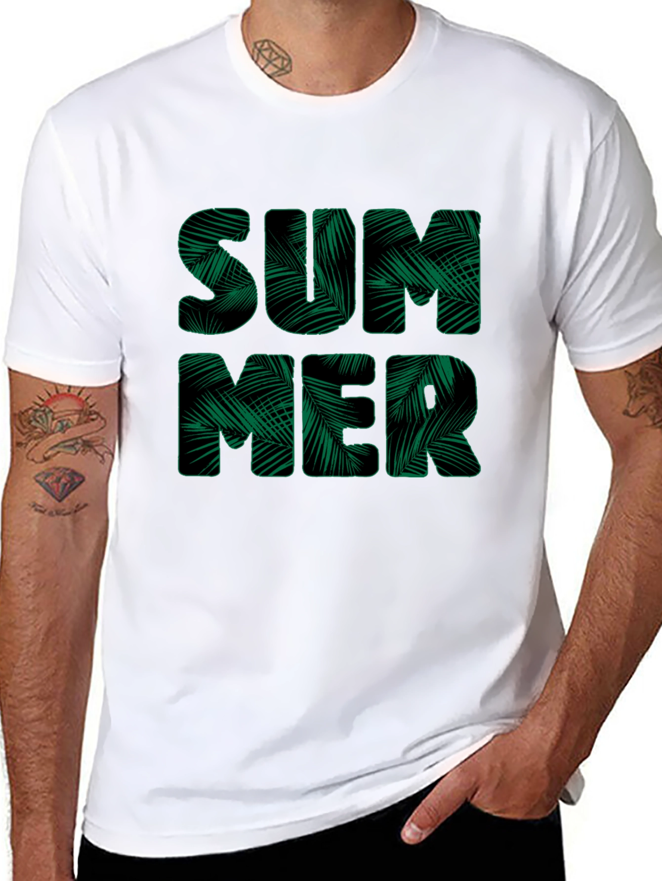 Tropical Summer Print Black T-Shirt