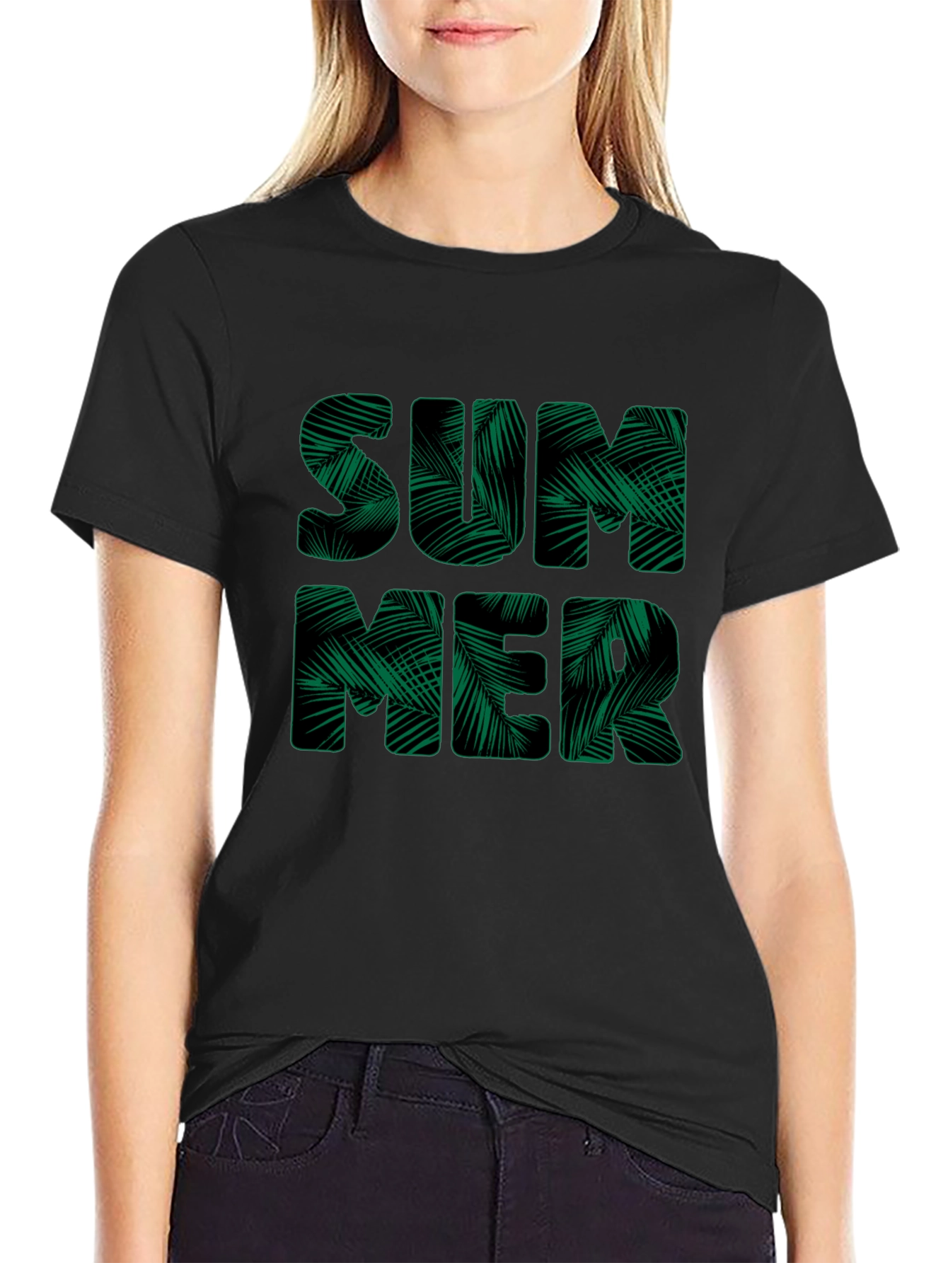 Tropical Summer Print Black T-Shirt