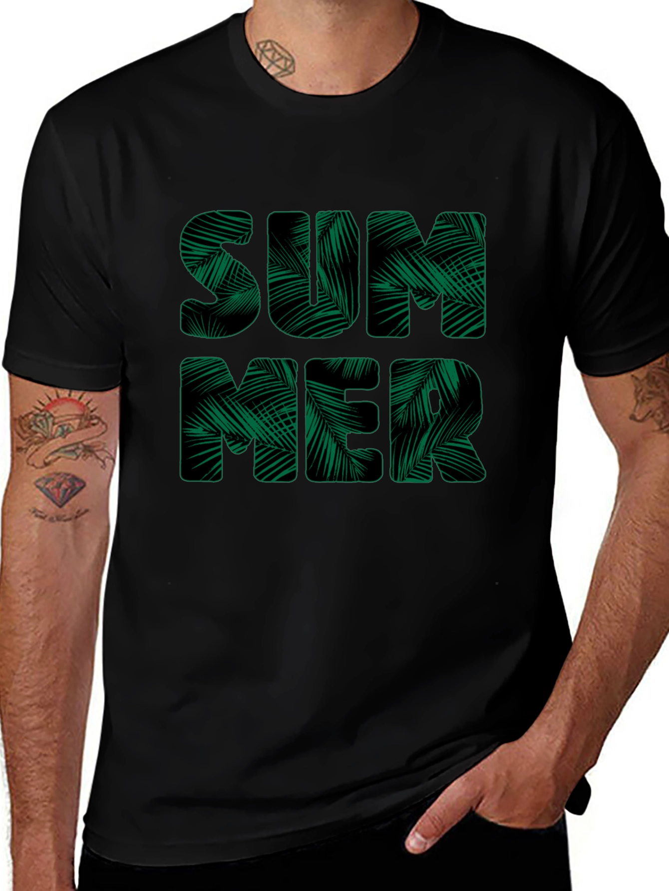 Tropical Summer Print Black T-Shirt