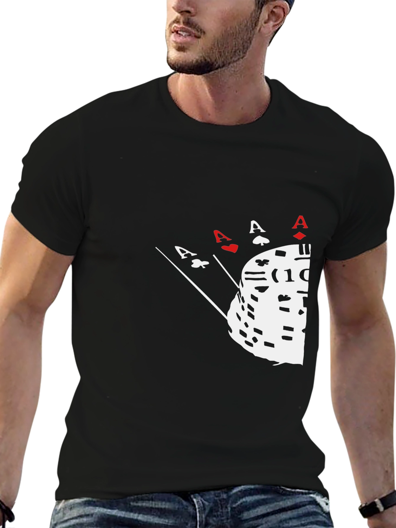 Poker Ace Hand & Chips Graphic Tee - Black