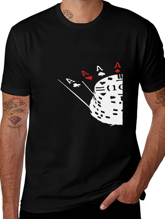 Poker Ace Hand & Chips Graphic Tee - Black