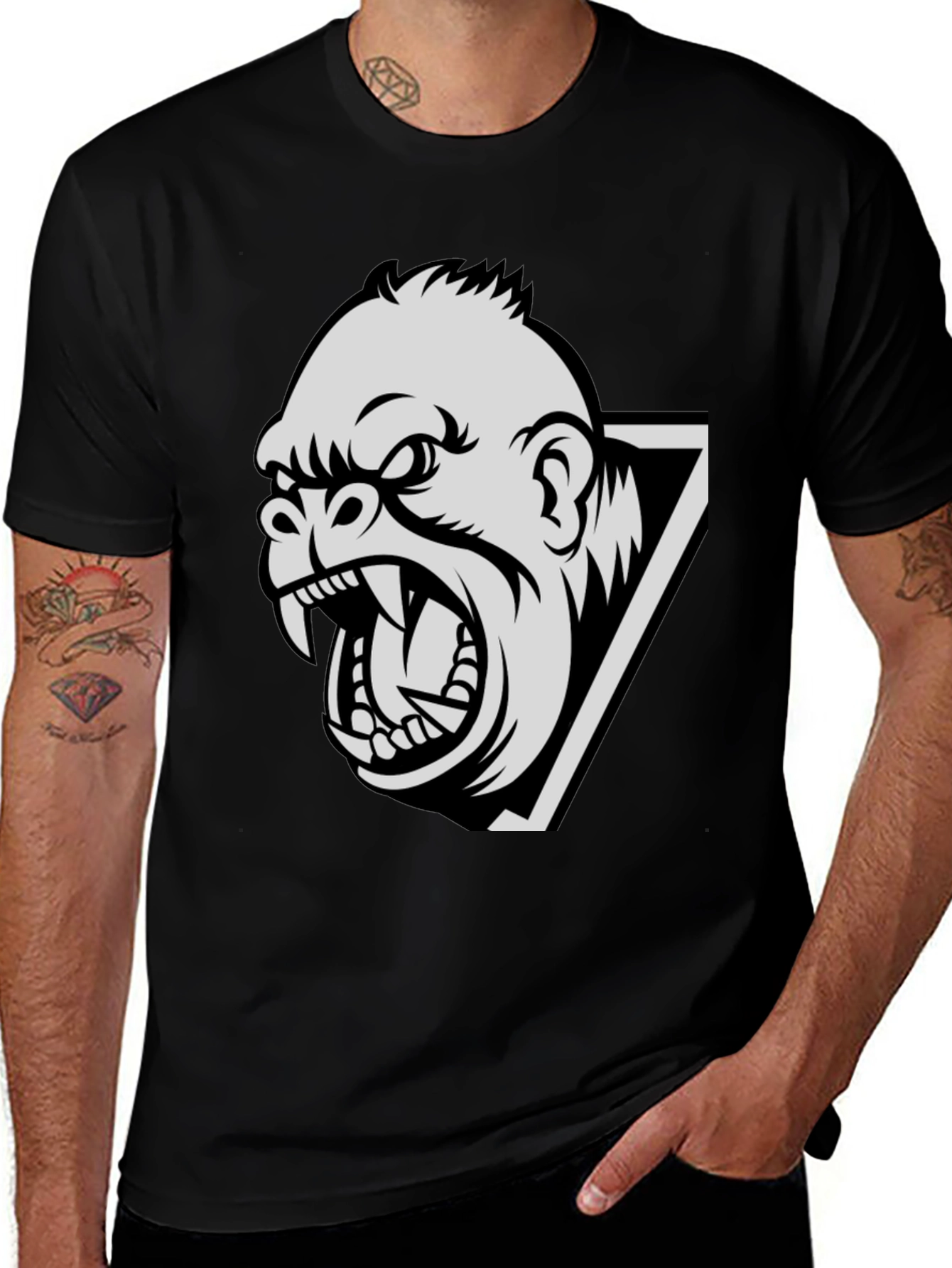 Mens Gorilla Graphic Print Black T-Shirt