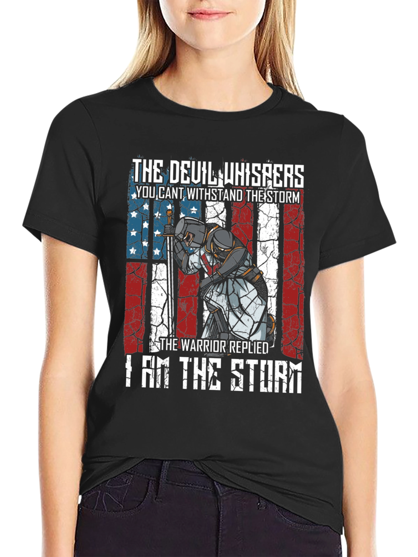 Warrior Storm T-Shirt - Patriotic Knight Design