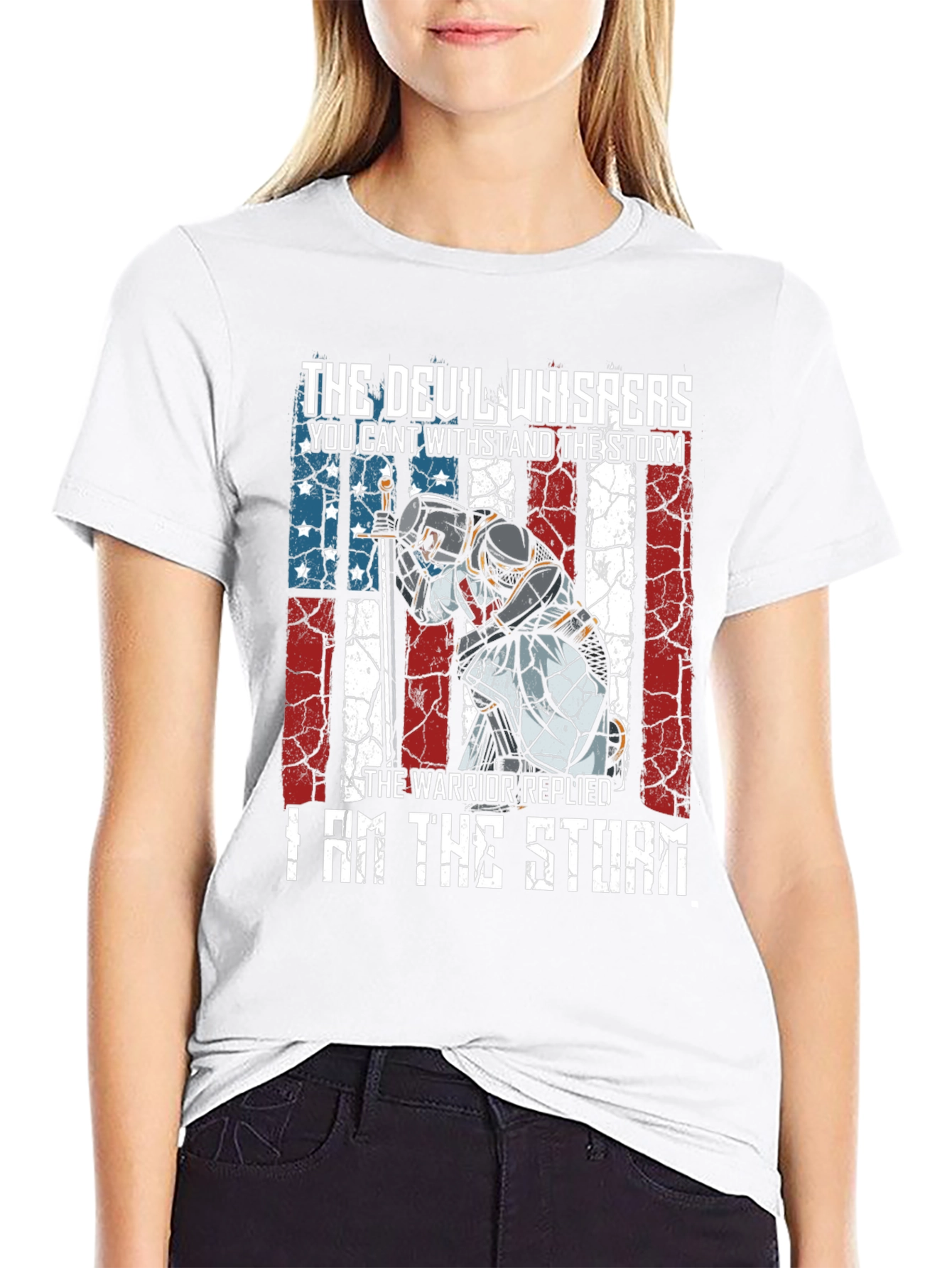 Warrior Storm T-Shirt - Patriotic Knight Design
