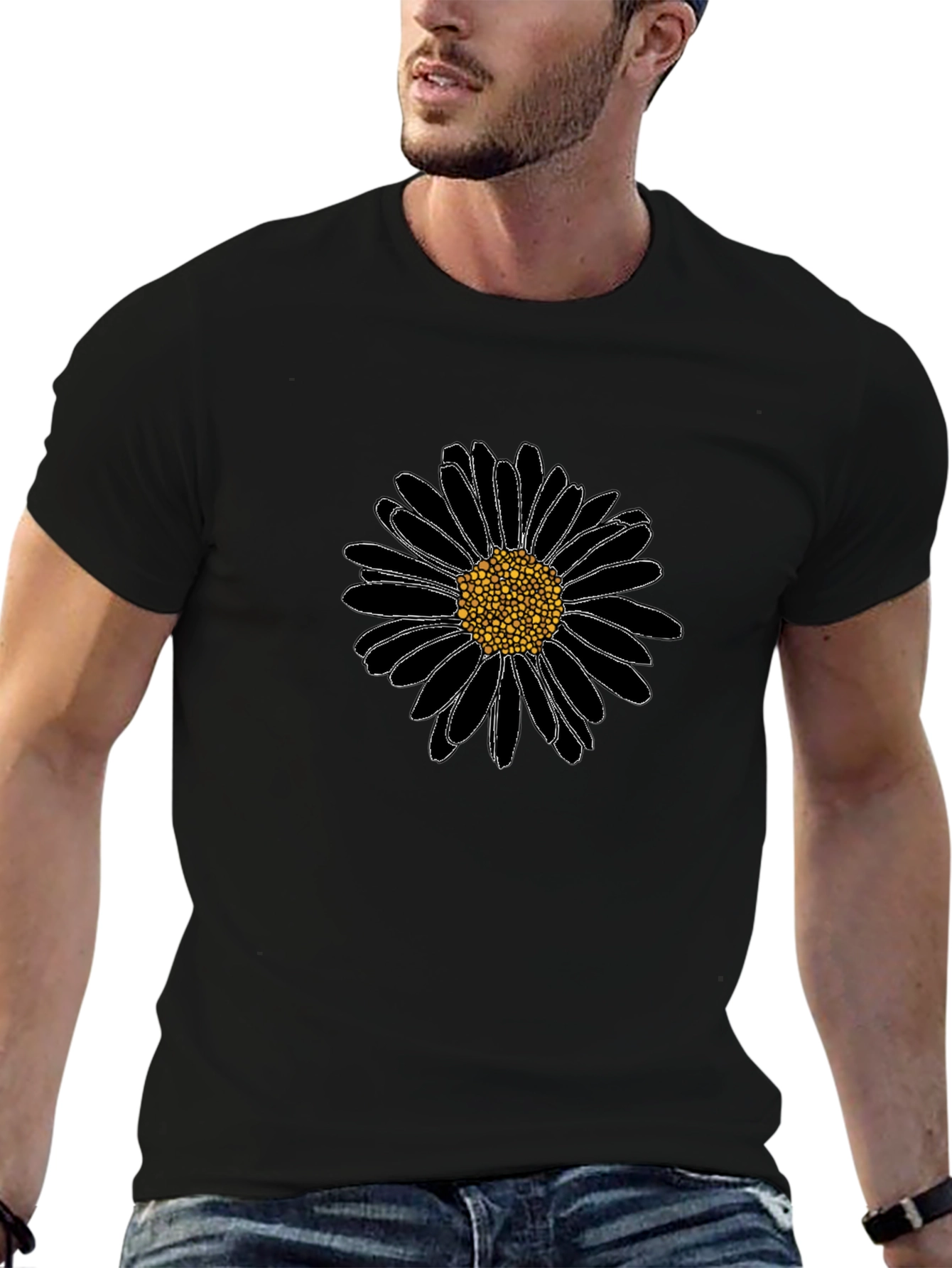 Black Daisy Graphic T-Shirt - Casual Comfort