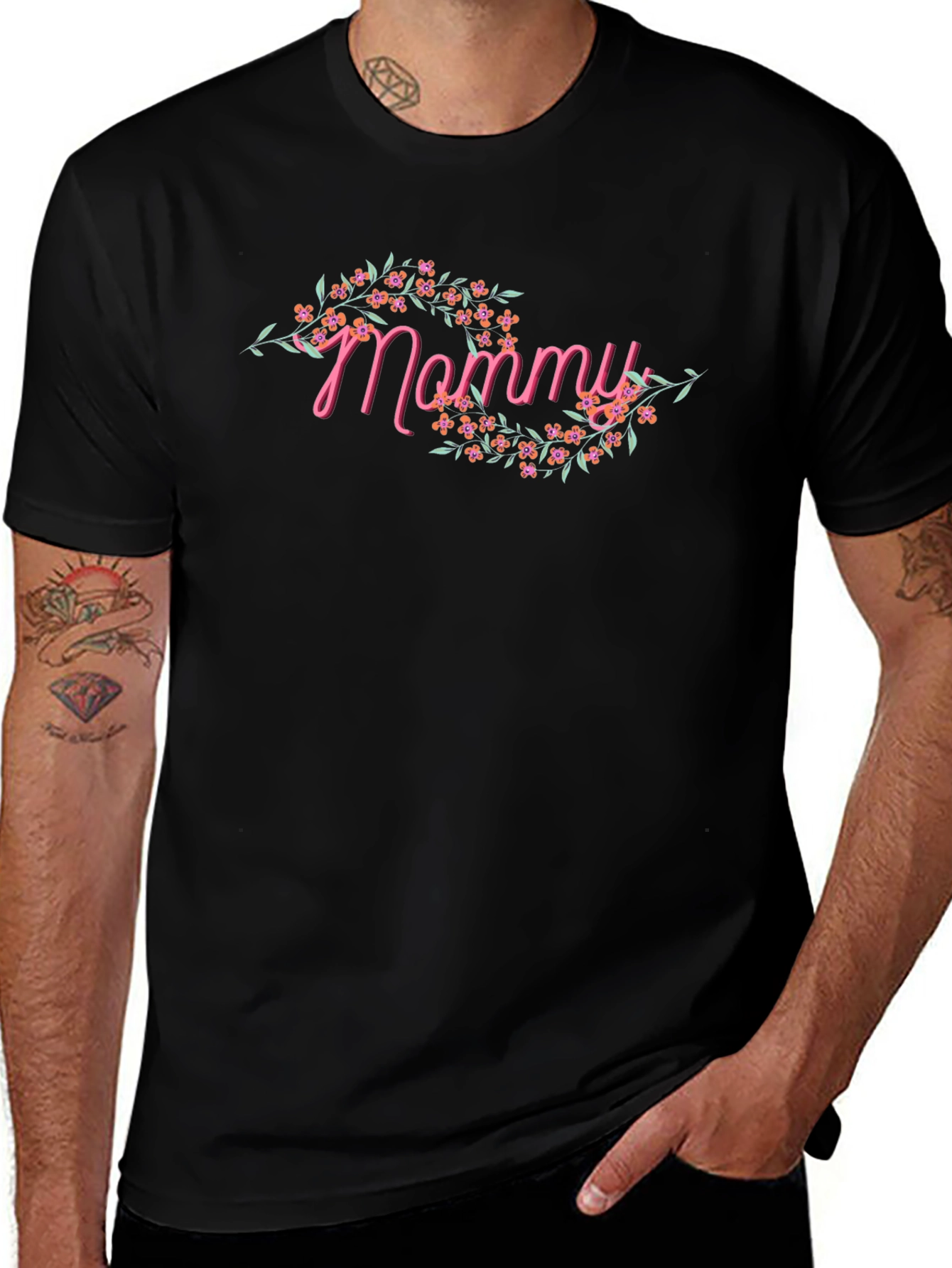 Mommy Floral Graphic Tee - Black T-Shirt