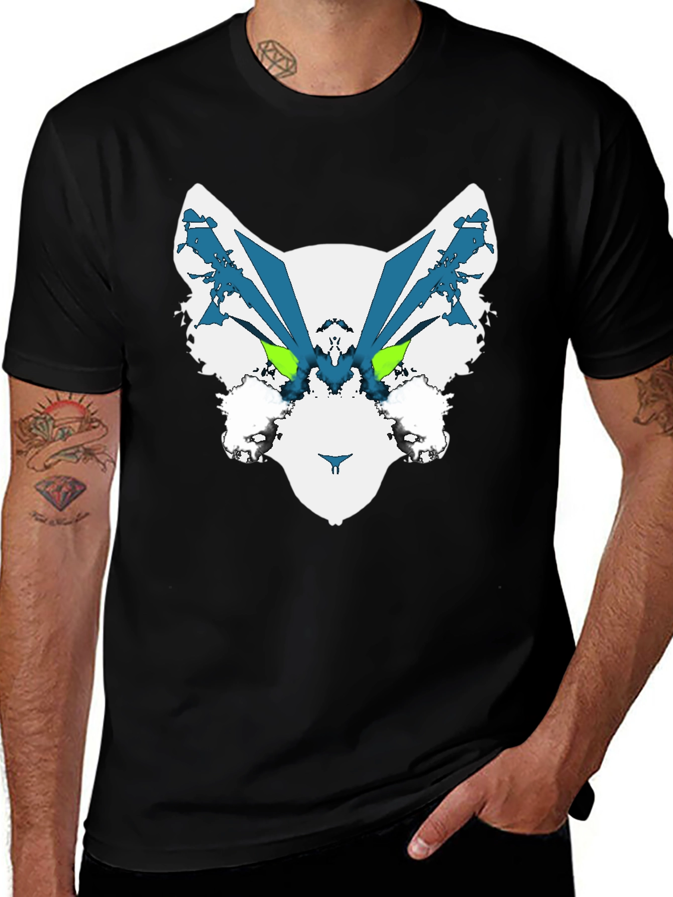 Abstract Wolf Graphic Tee - Mens Black T-Shirt