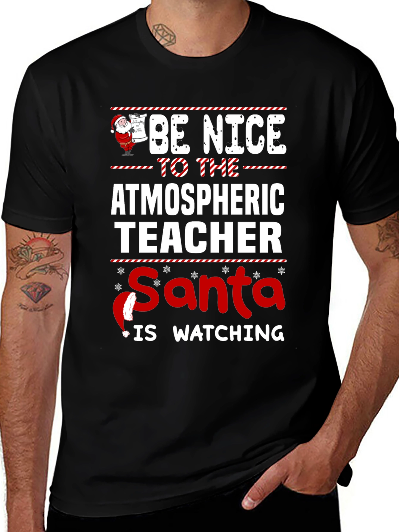 Atmospheric Teacher Santa Watching Holiday T-Shirt