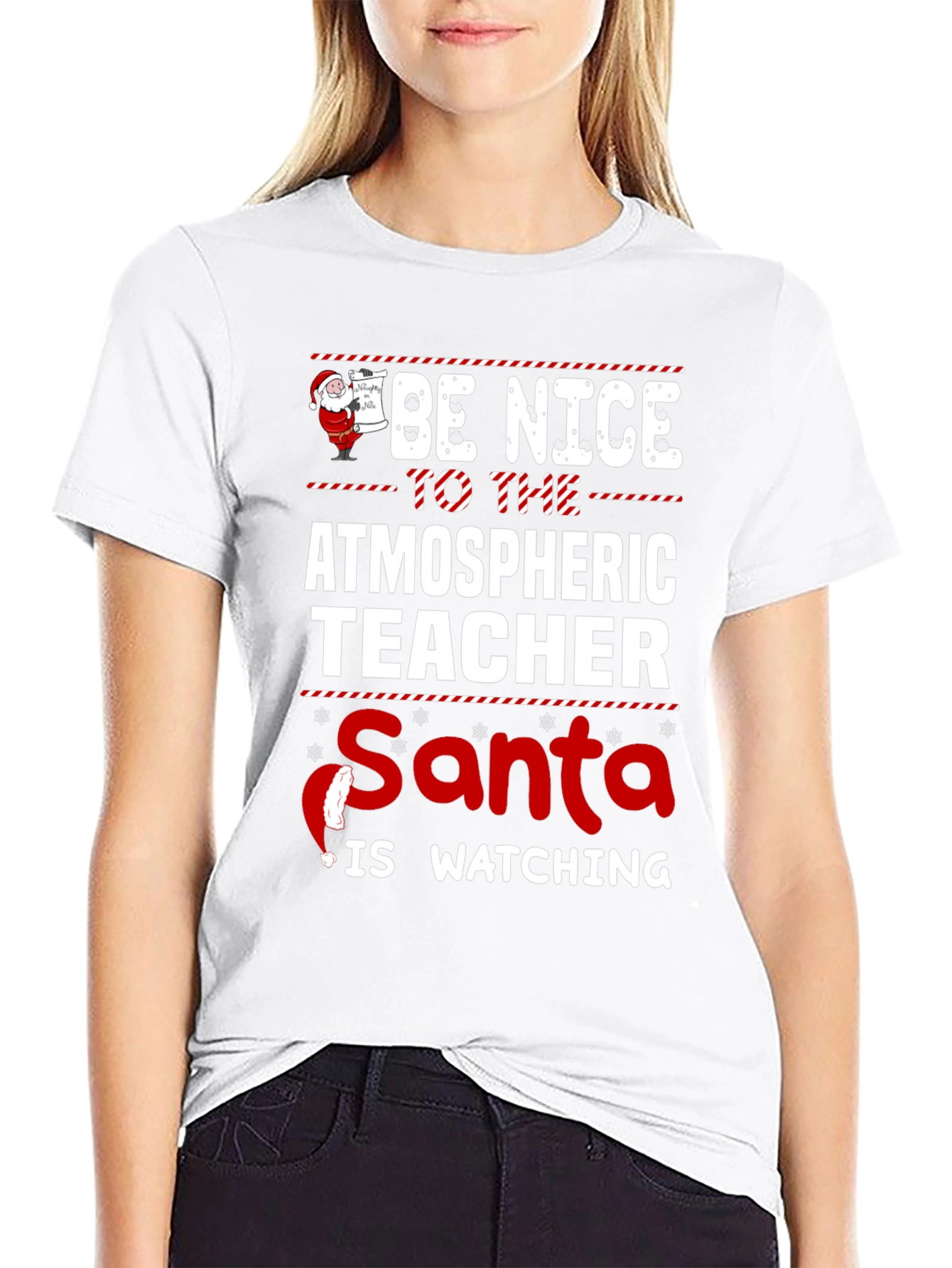 Atmospheric Teacher Santa Watching Holiday T-Shirt