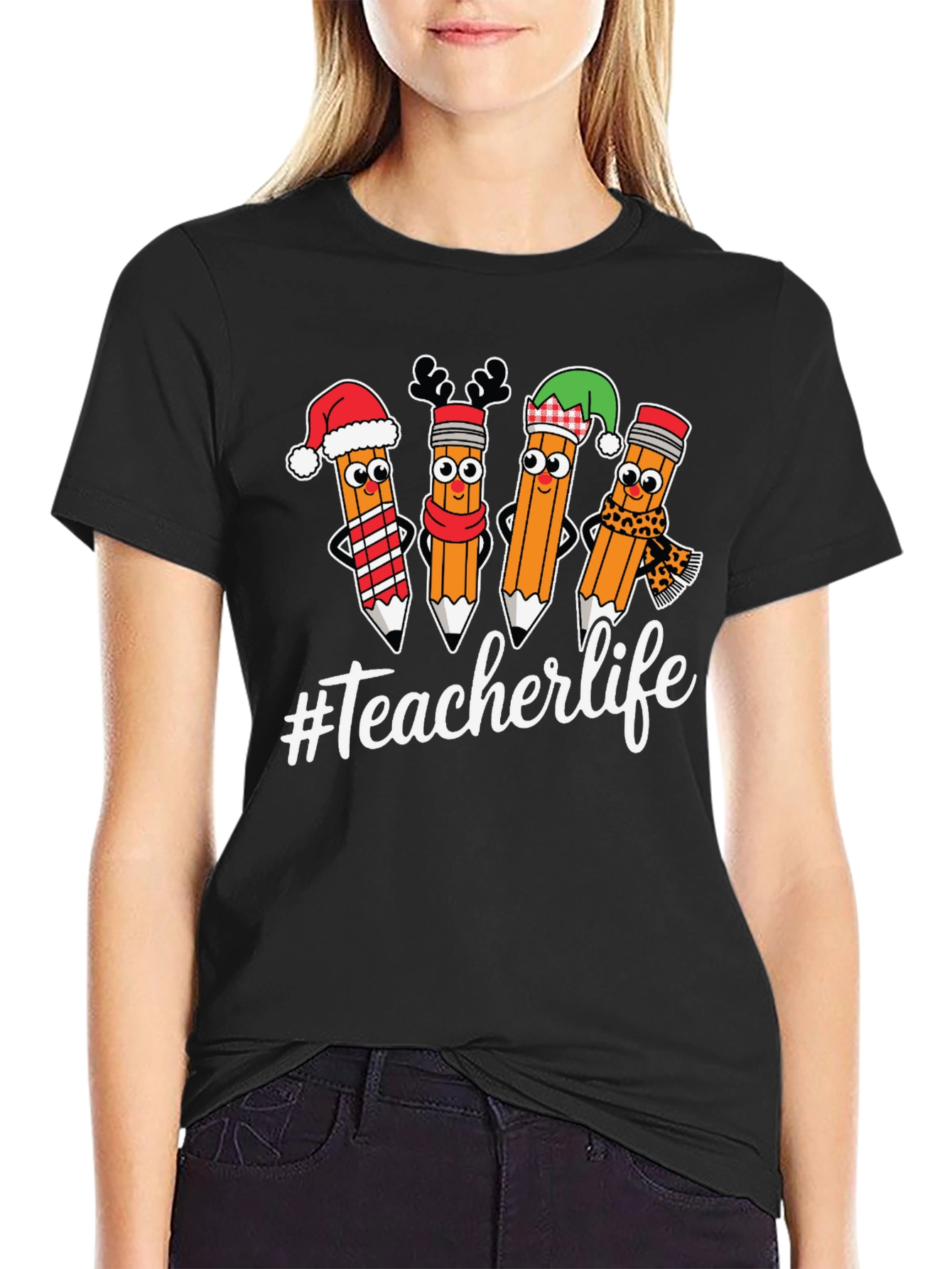 Teacherlife Holiday Pencils Graphic T-Shirt