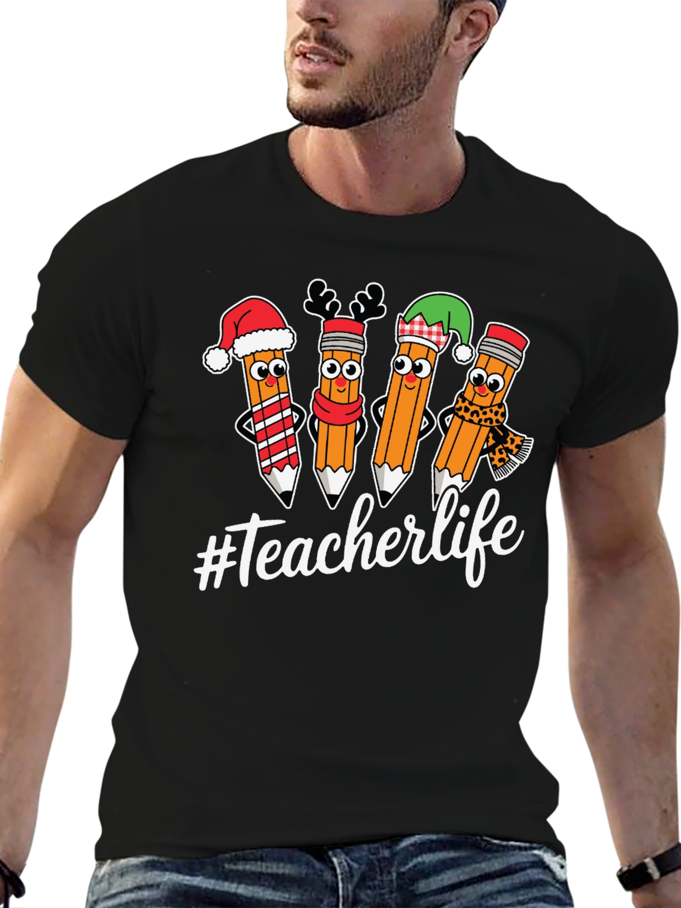 Teacherlife Holiday Pencils Graphic T-Shirt