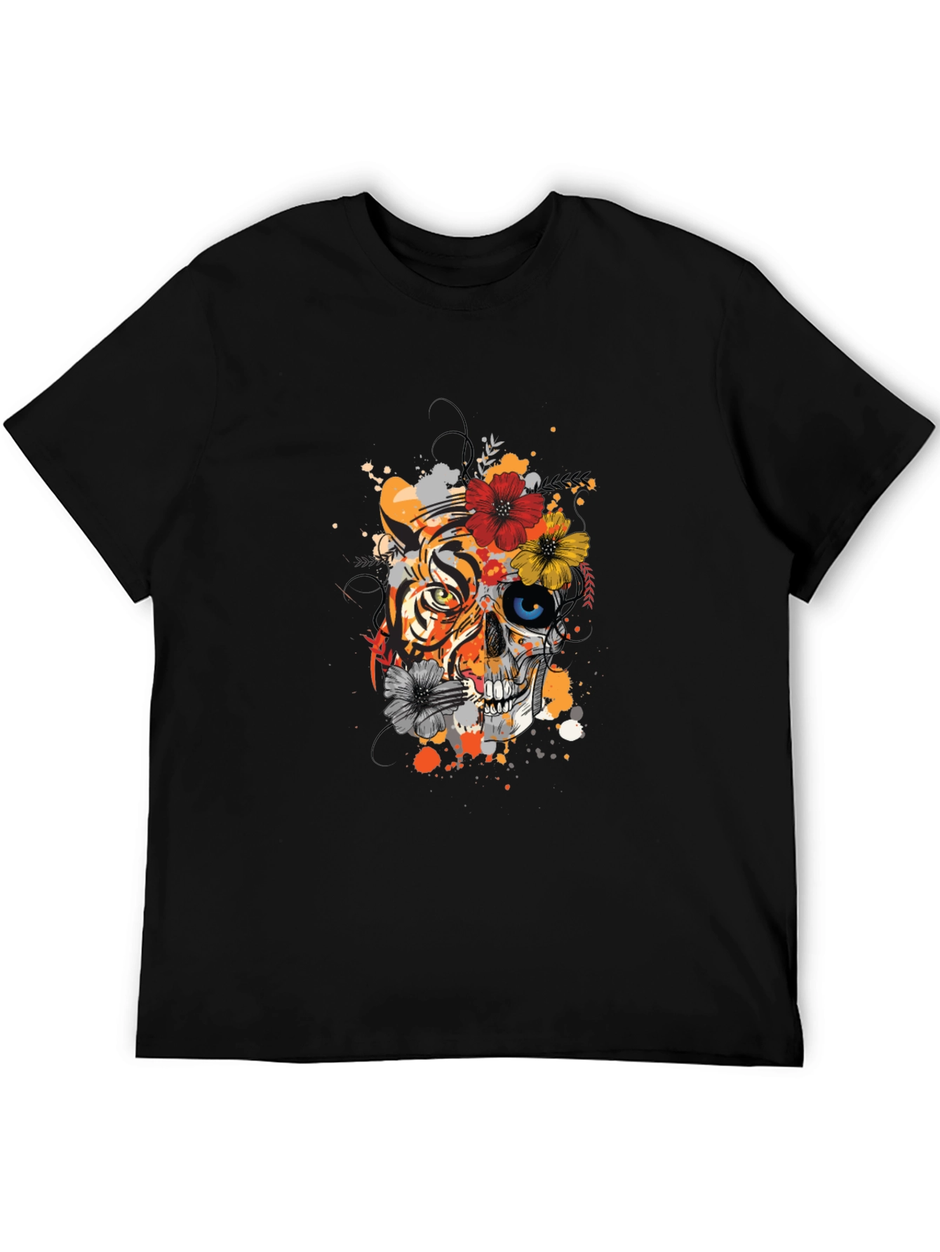 Tiger Skull Graphic Tee - Unique Floral Design