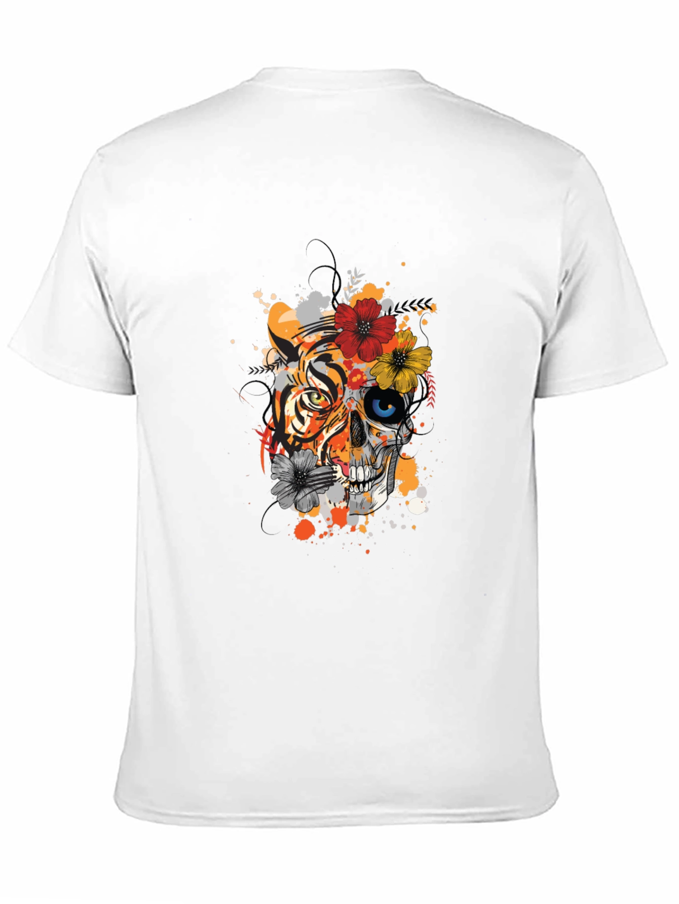 Tiger Skull Graphic Tee - Unique Floral Design