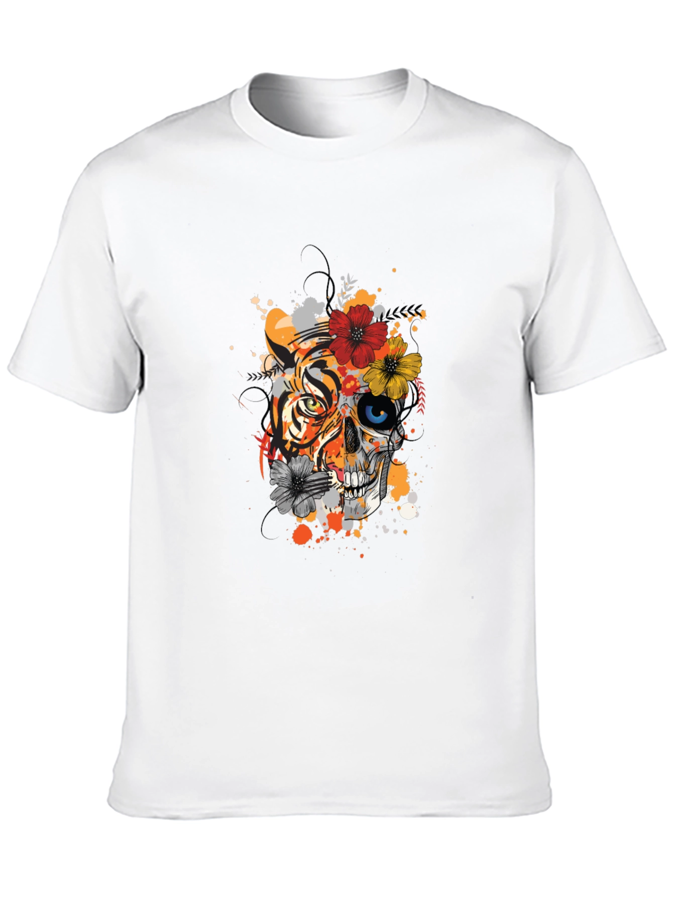 Tiger Skull Graphic Tee - Unique Floral Design