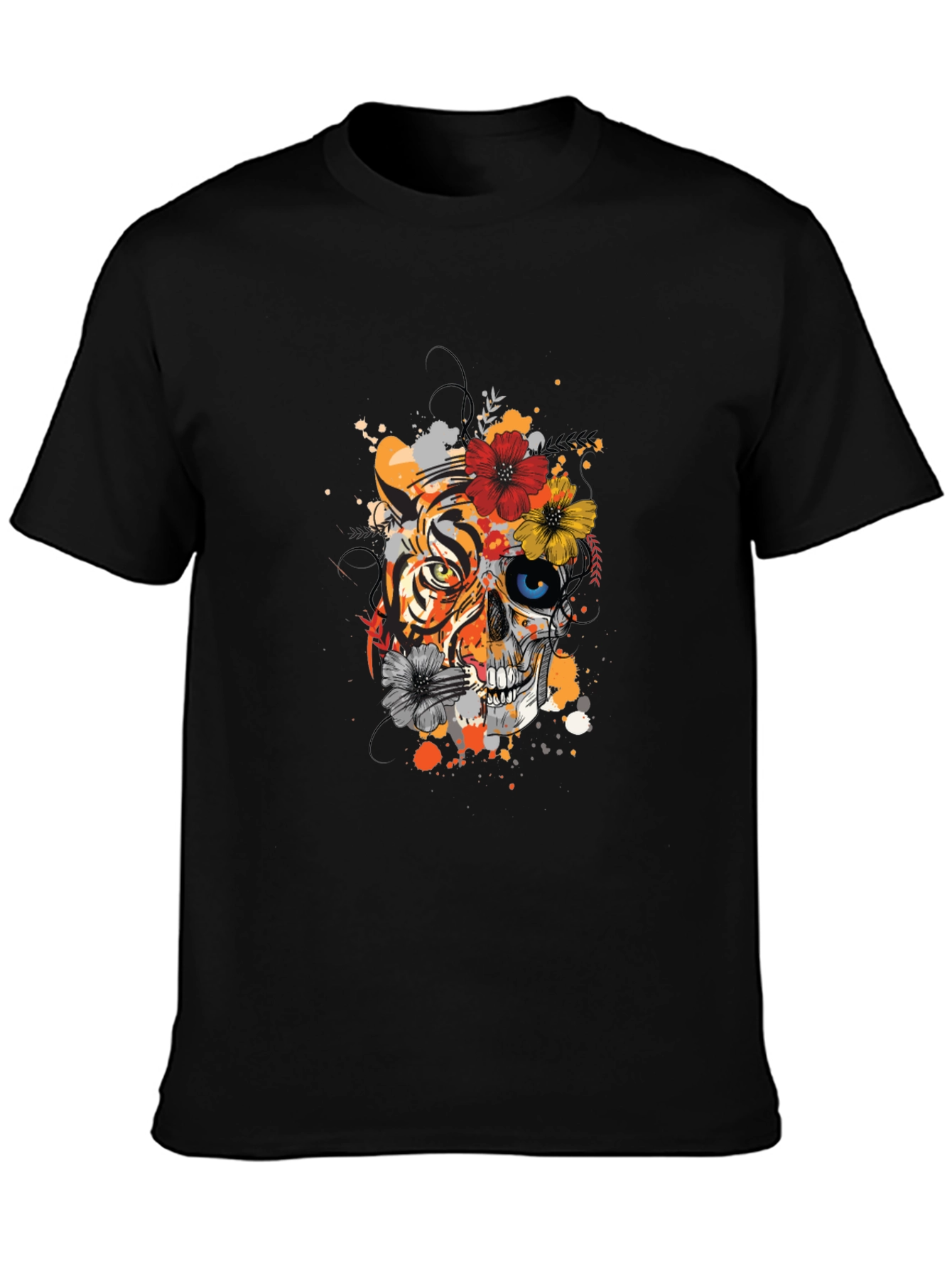 Tiger Skull Graphic Tee - Unique Floral Design
