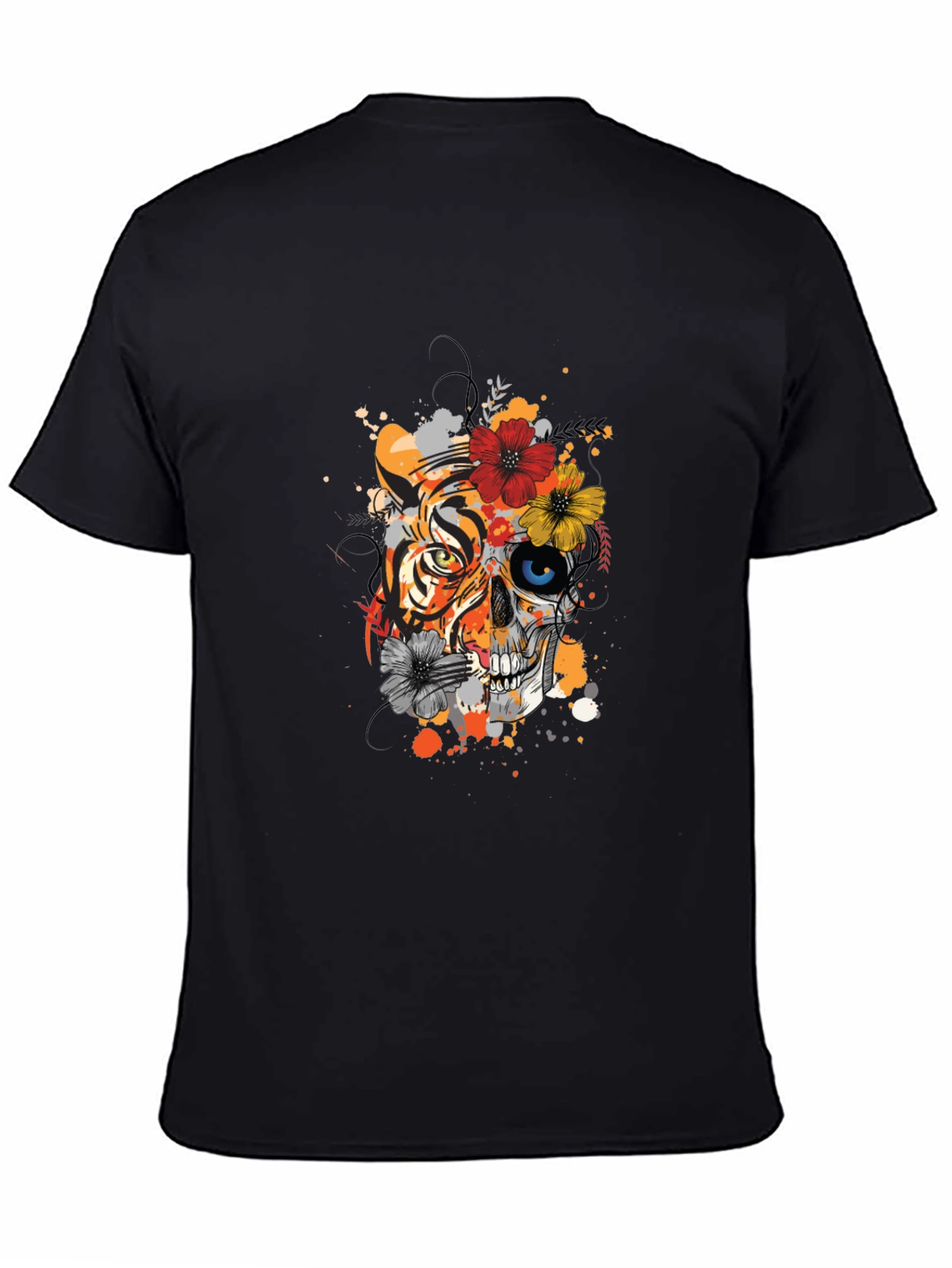 Tiger Skull Graphic Tee - Unique Floral Design