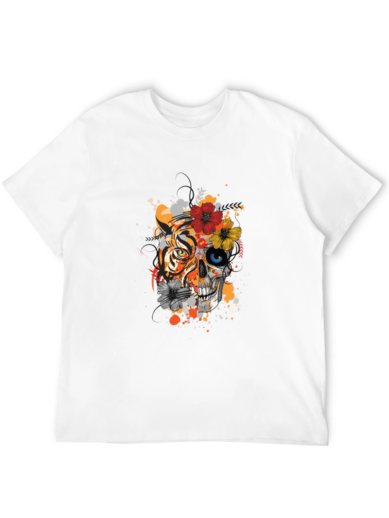 Tiger Skull Graphic Tee - Unique Floral Design