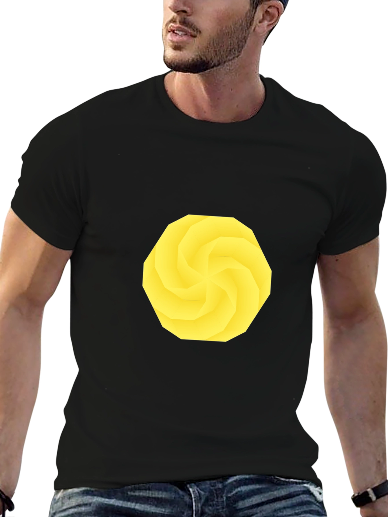 Geometric Yellow Pattern Black T-Shirt